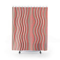 Red and White Striped Shower Curtain: Wavy Vertical Stripe