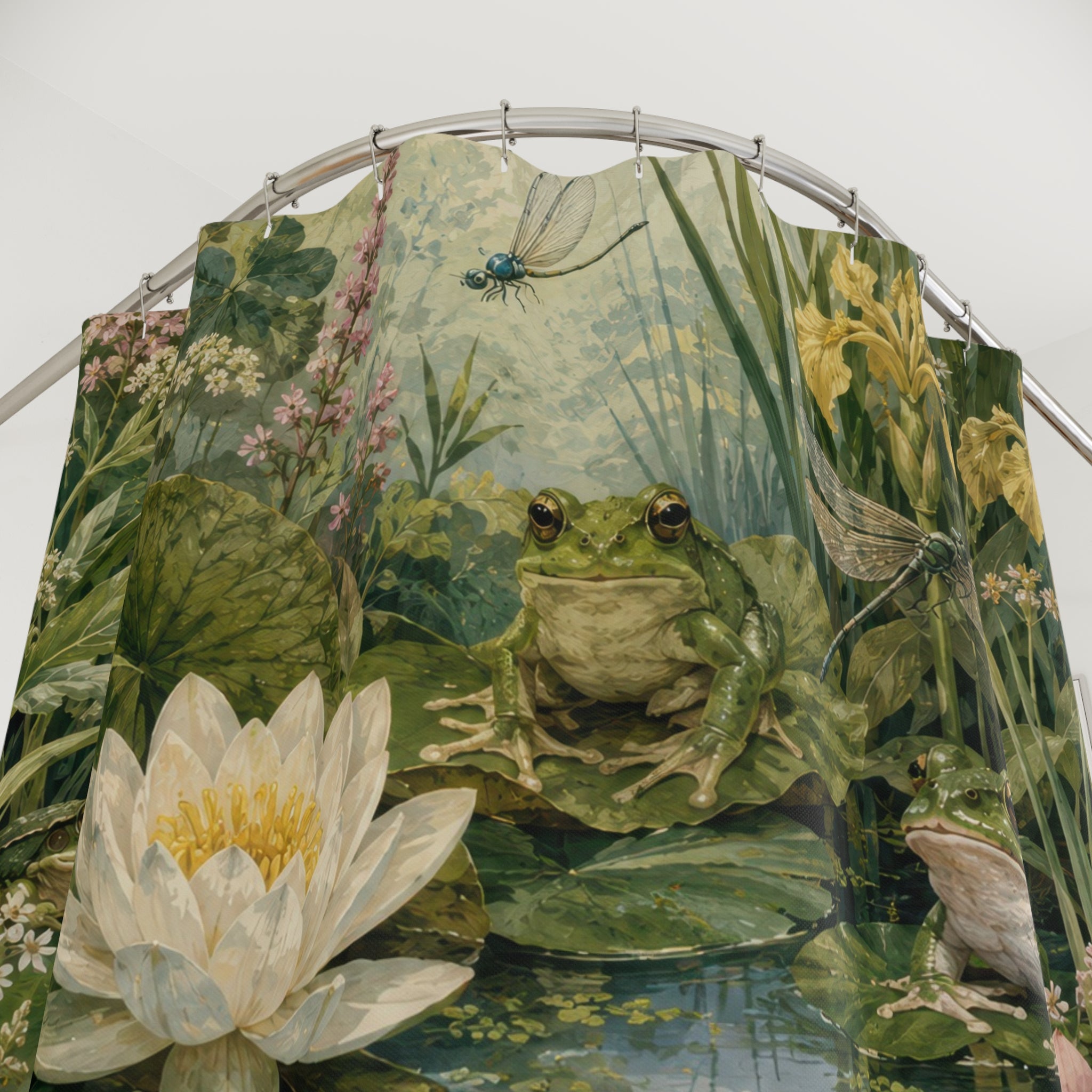 Frog Botanical Pond Shower Curtain