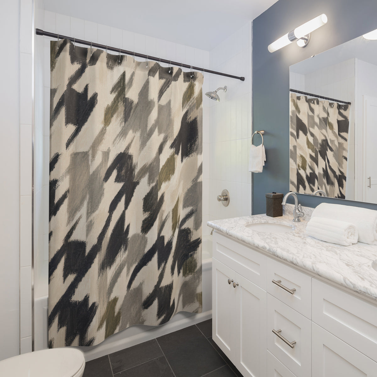Painterly Houndstooth Shower Curtain