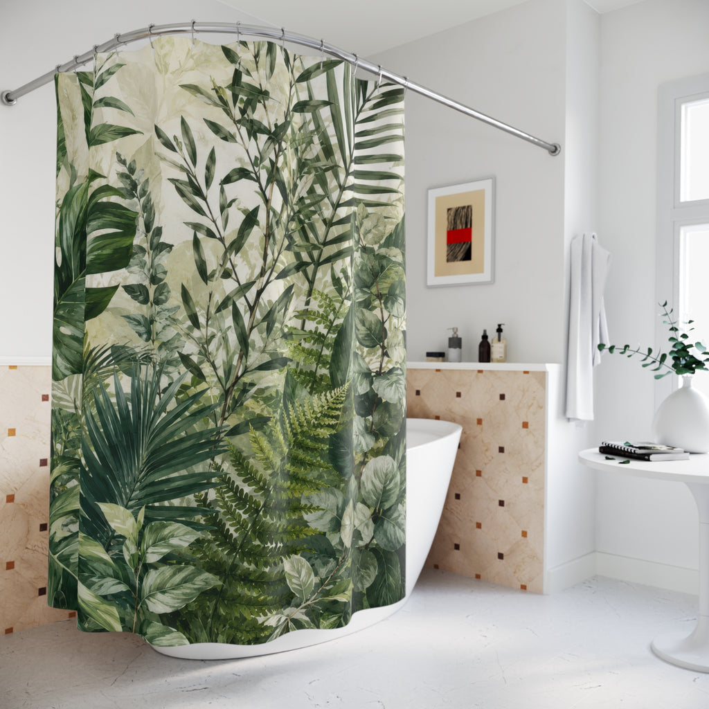 Green Botanical Shower Curtain: Monstera Fern