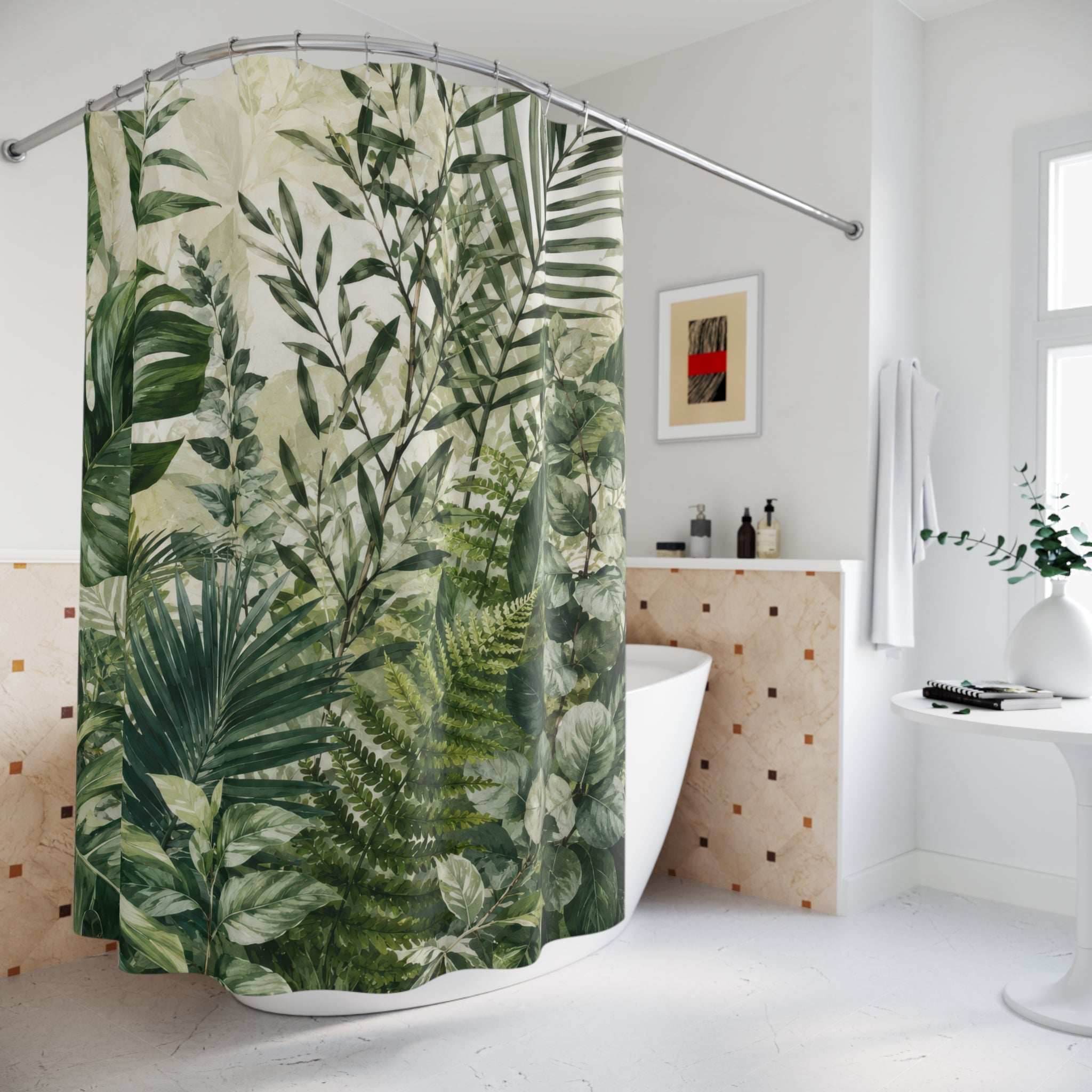 Green Botanical Shower Curtain: Monstera Fern