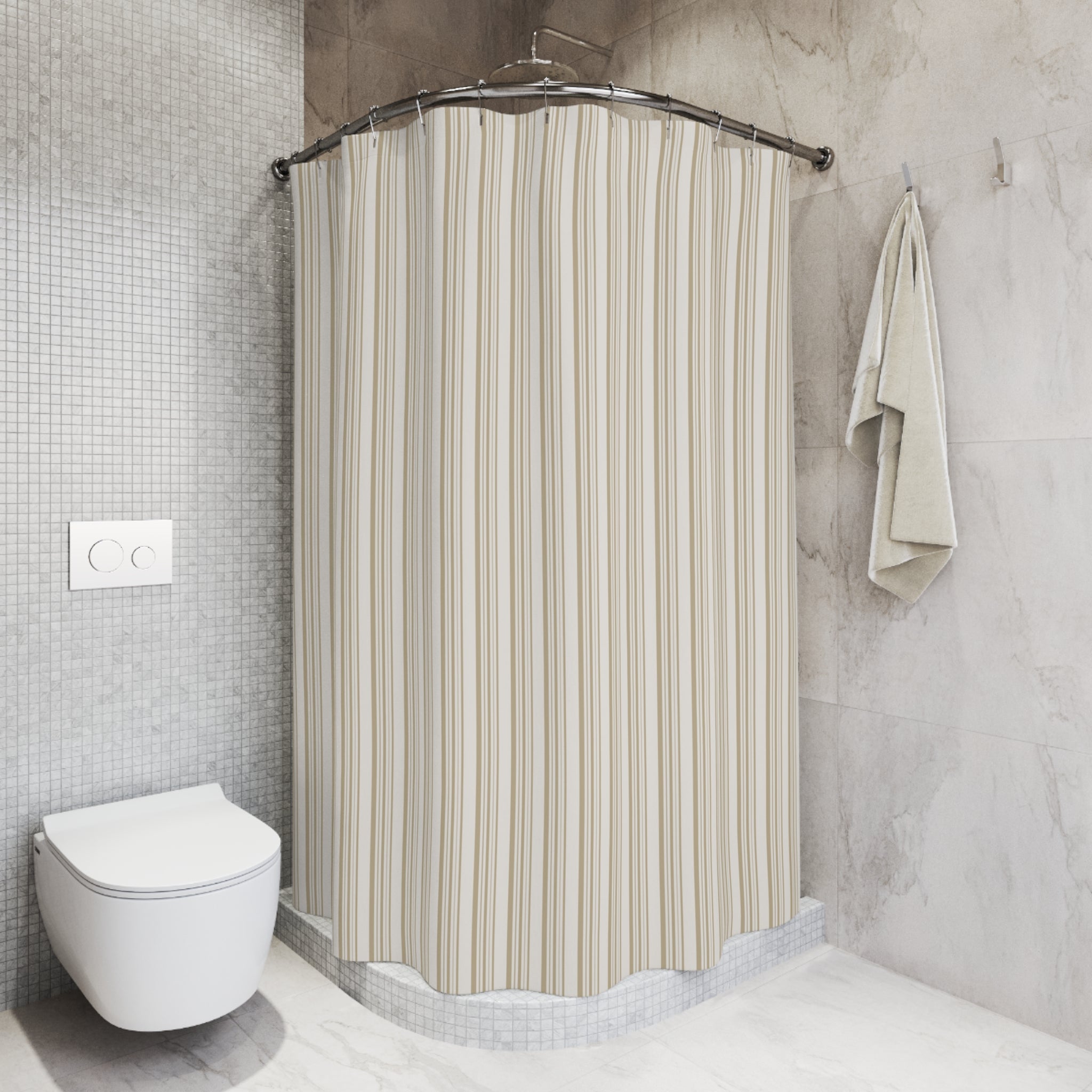Beige Tone-on-Tone Striped Shower Curtain
