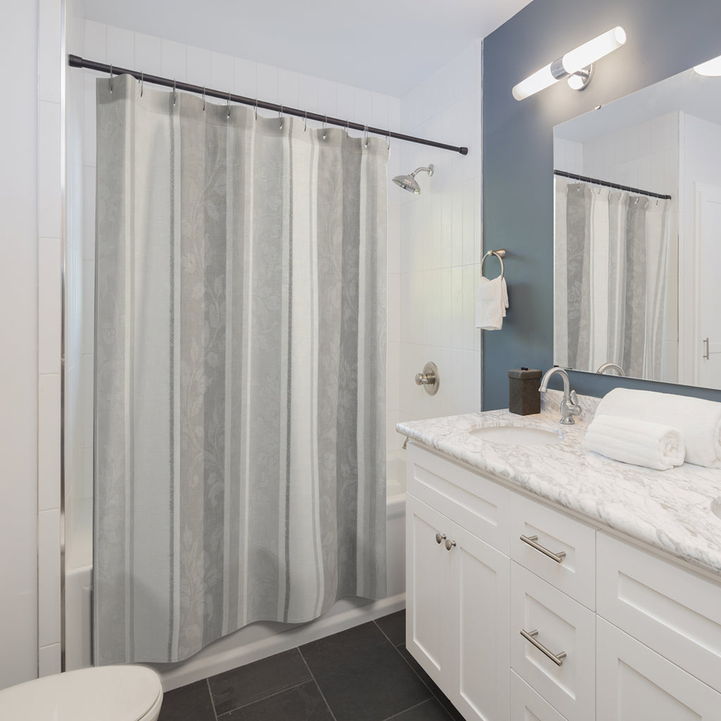 Grey Botanical Stripe Shower Curtain