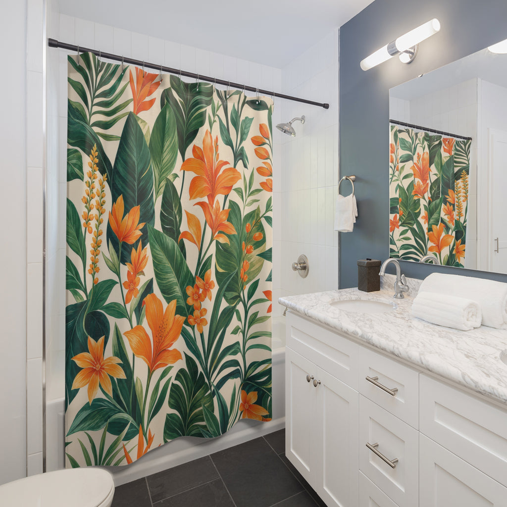 Orange Floral Shower Curtain