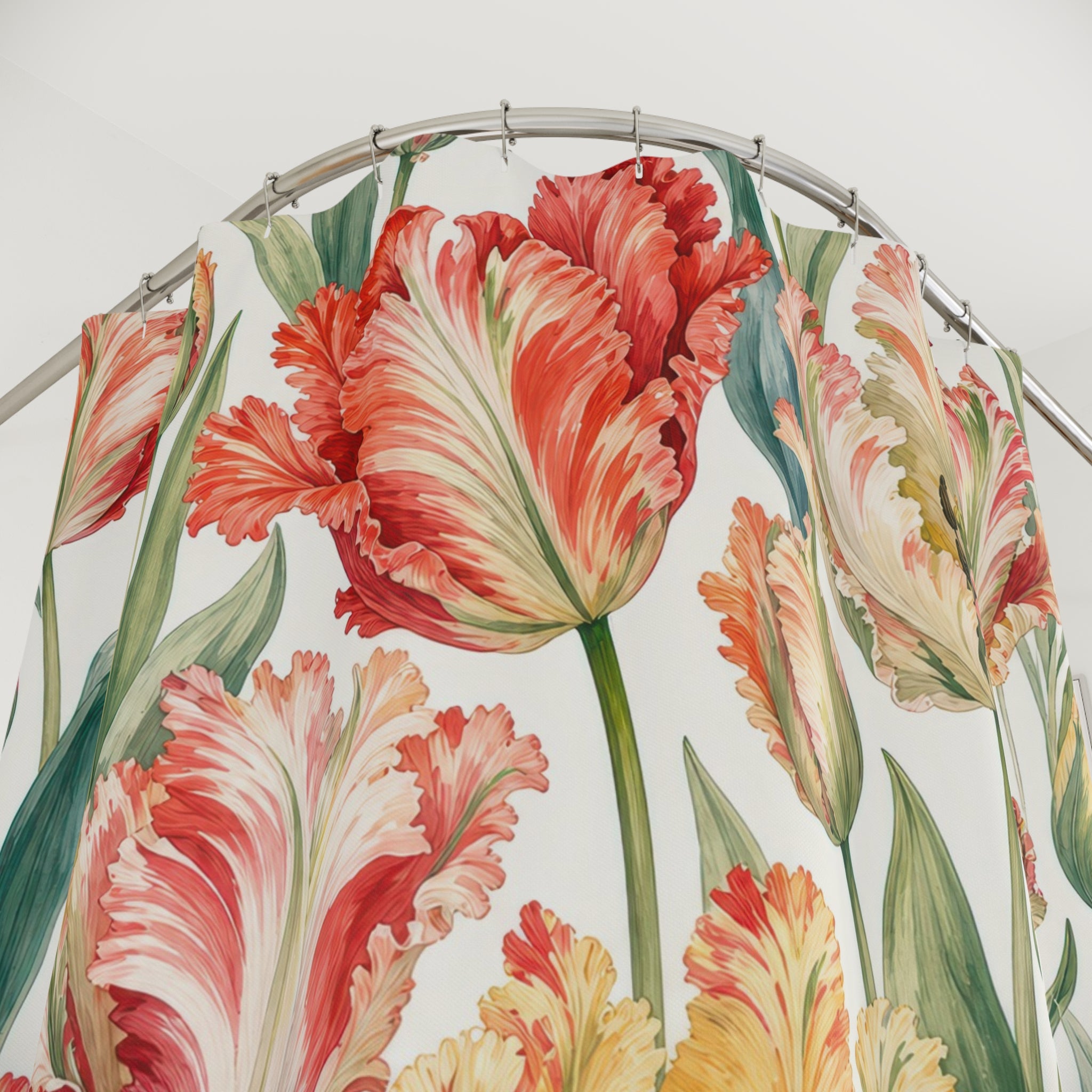 Coral Orange Floral Botanical Shower Curtain