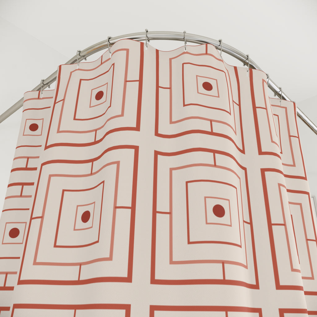 Coral and Beige Geometric Shower Curtain