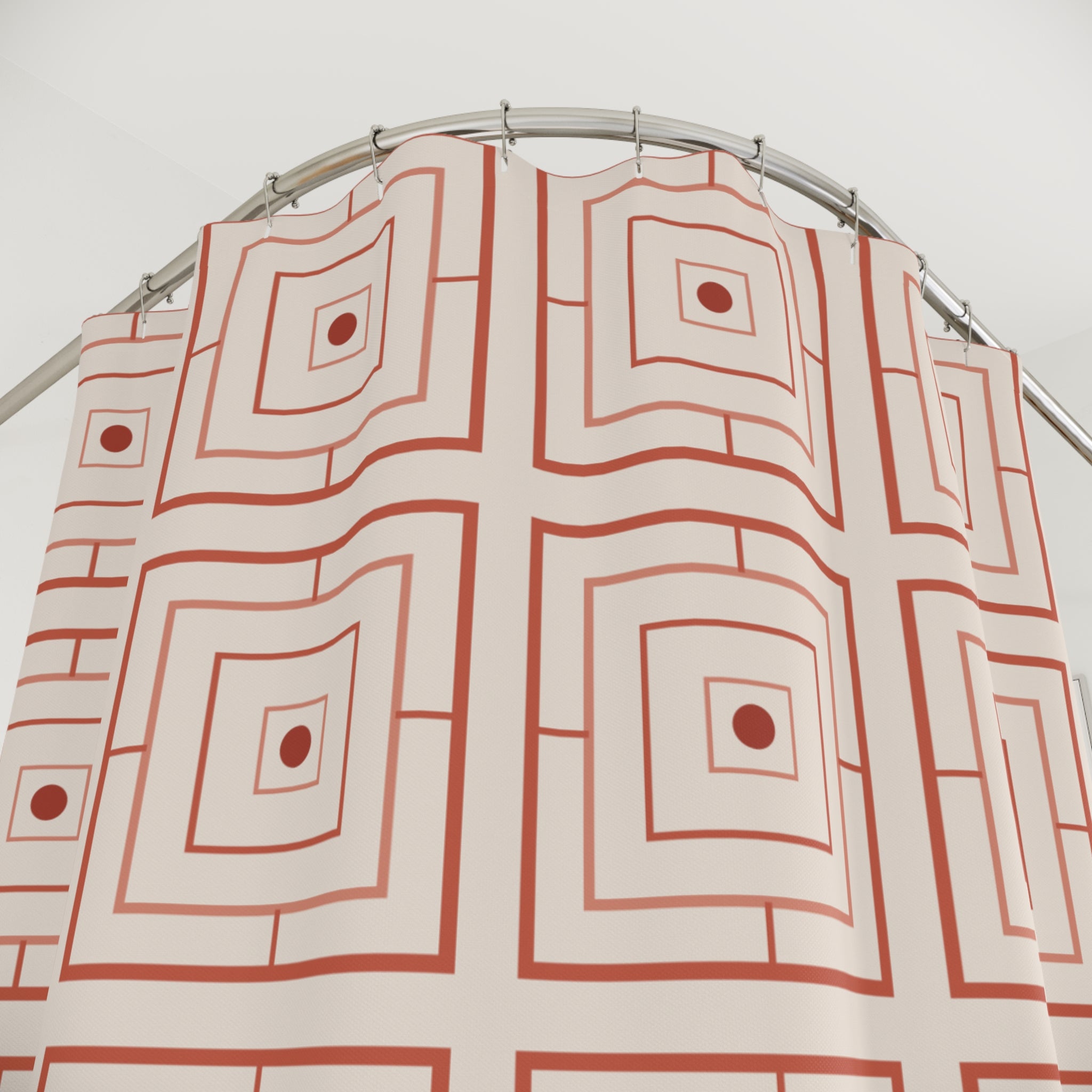 Coral and Beige Geometric Shower Curtain