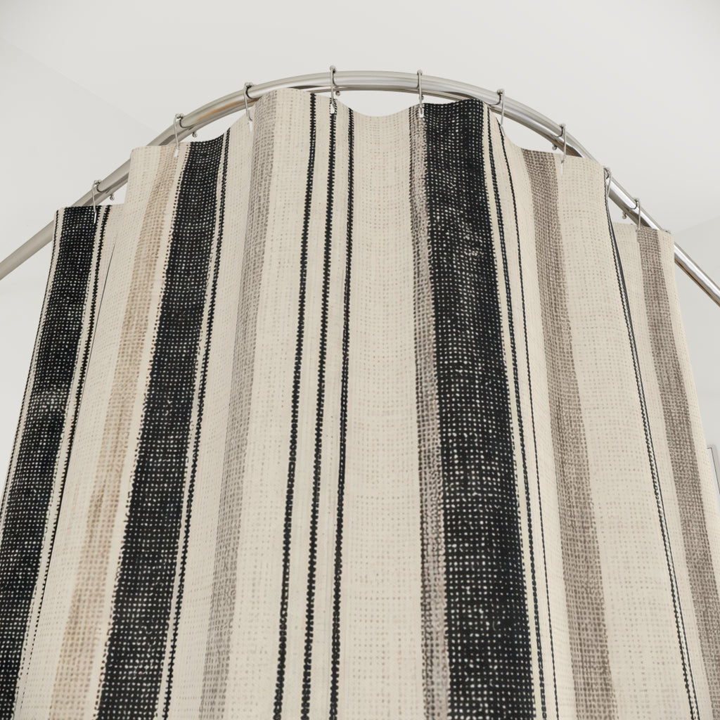 Gray Beige Dense Pinstripe Shower Curtain