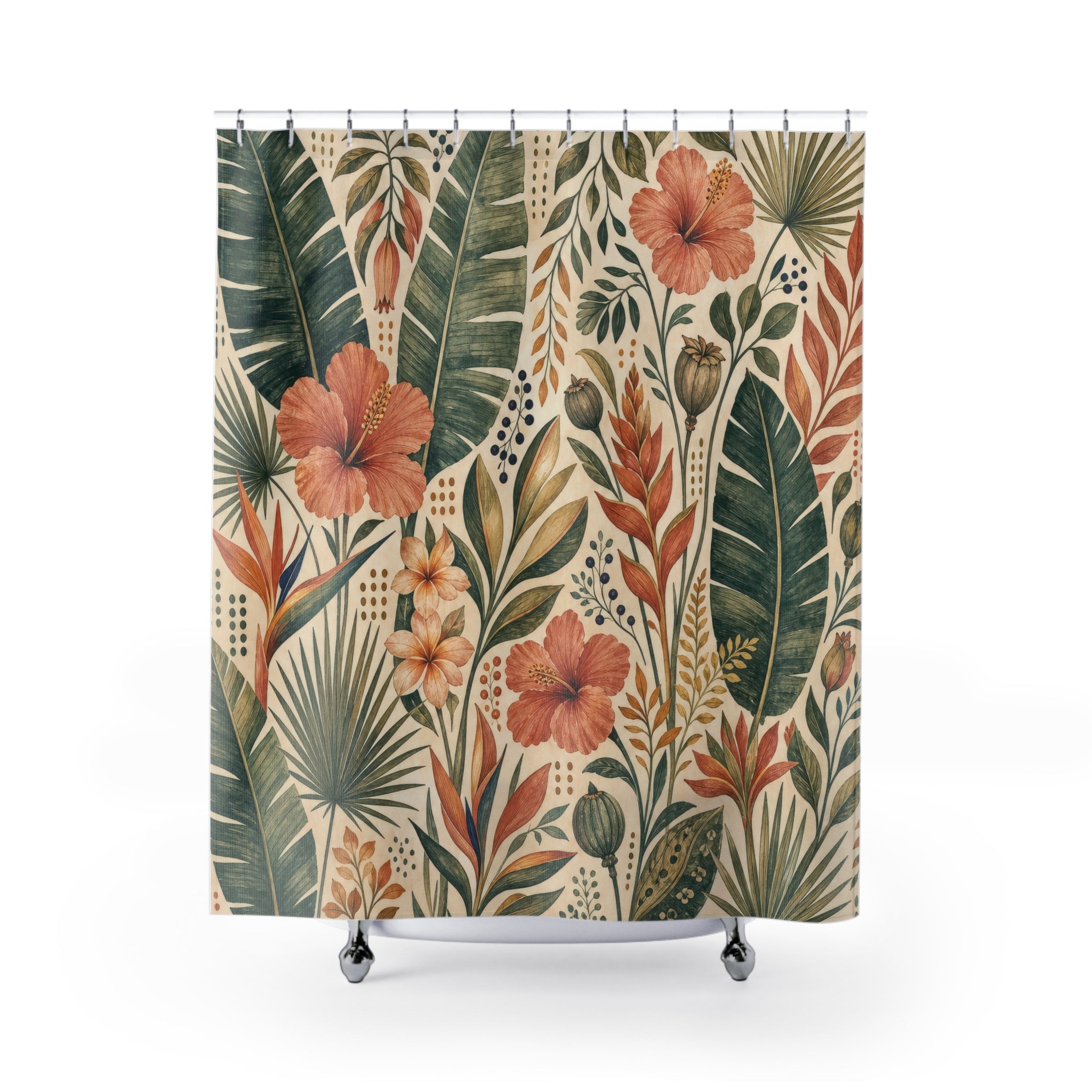 Tropical Palm Hibiscus Shower Curtain