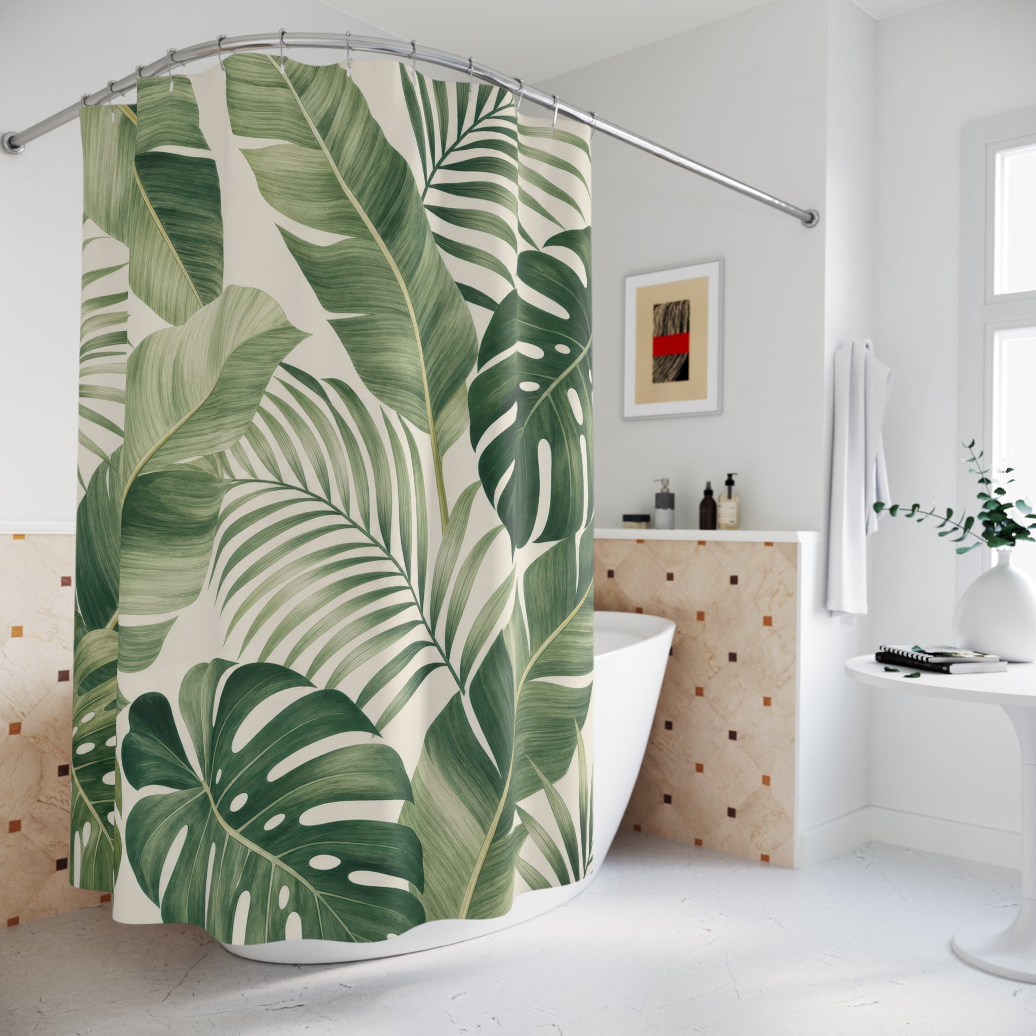 Green Tropical Leaf Shower Curtain