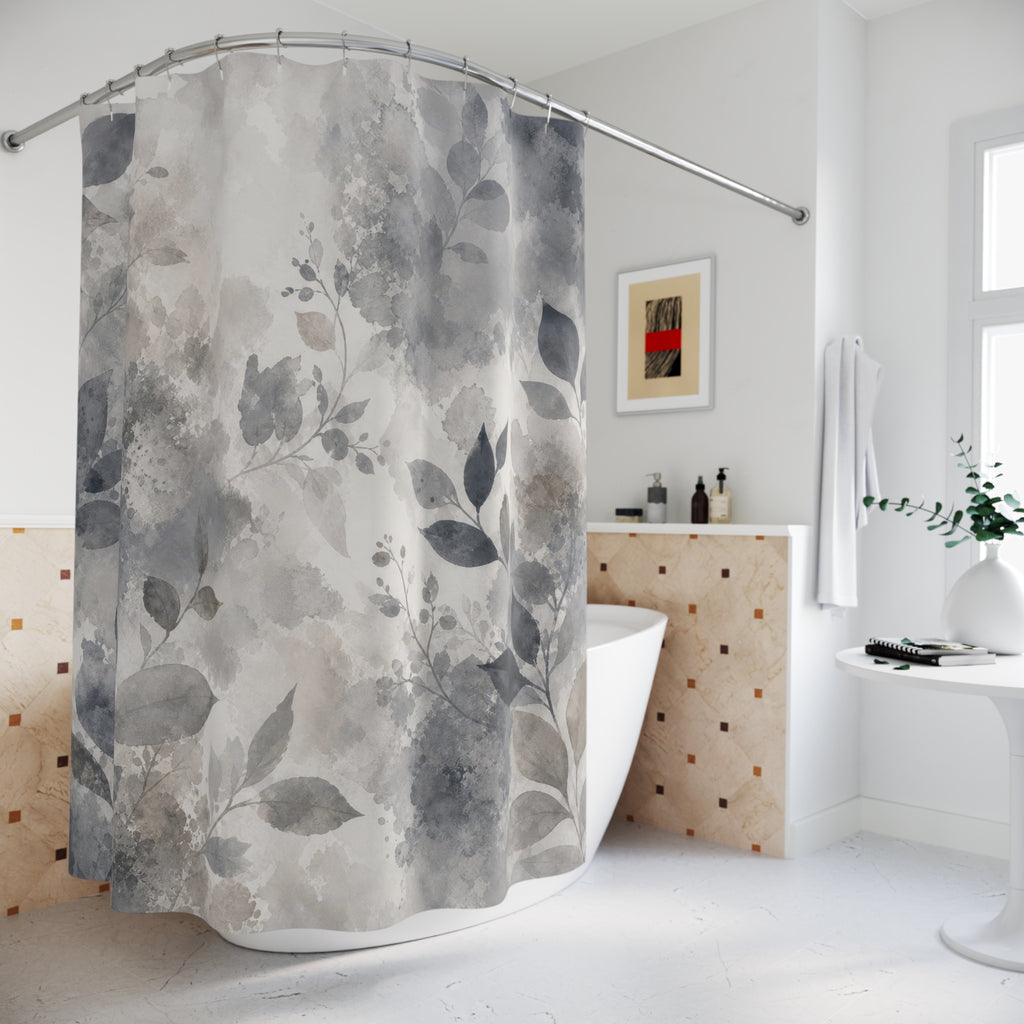 Dark Botanical Gray Floral Black Charcoal Shower Curtain