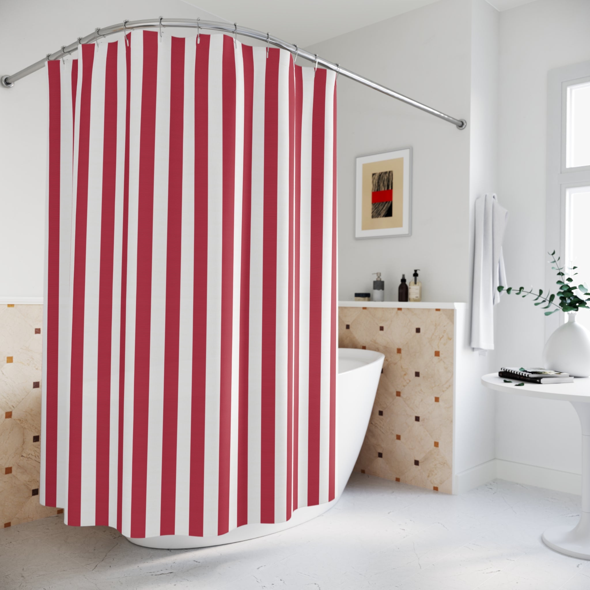 Red and White Cabana Stripe Shower Curtain