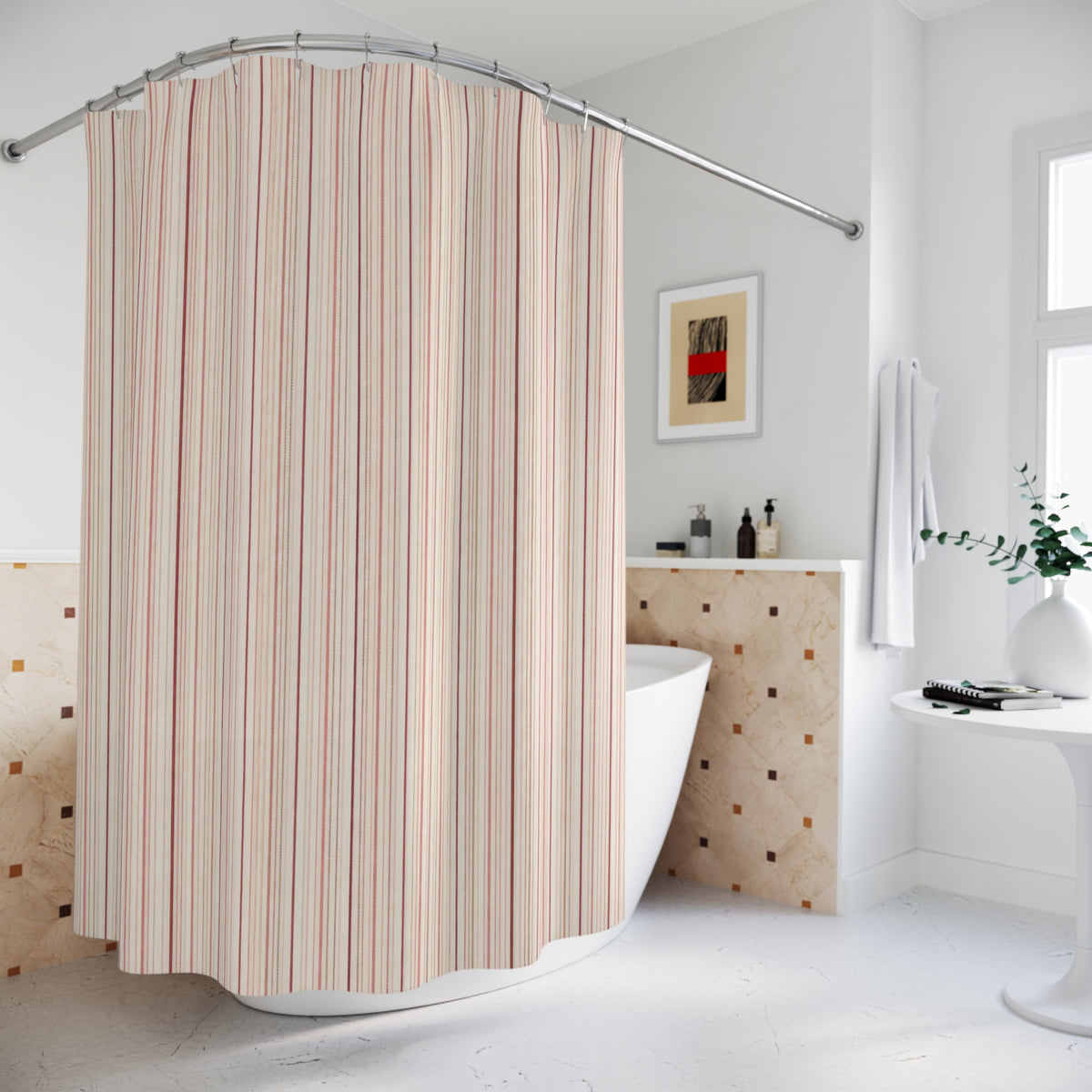 Delicate Red Micro Stripe Shower Curtain