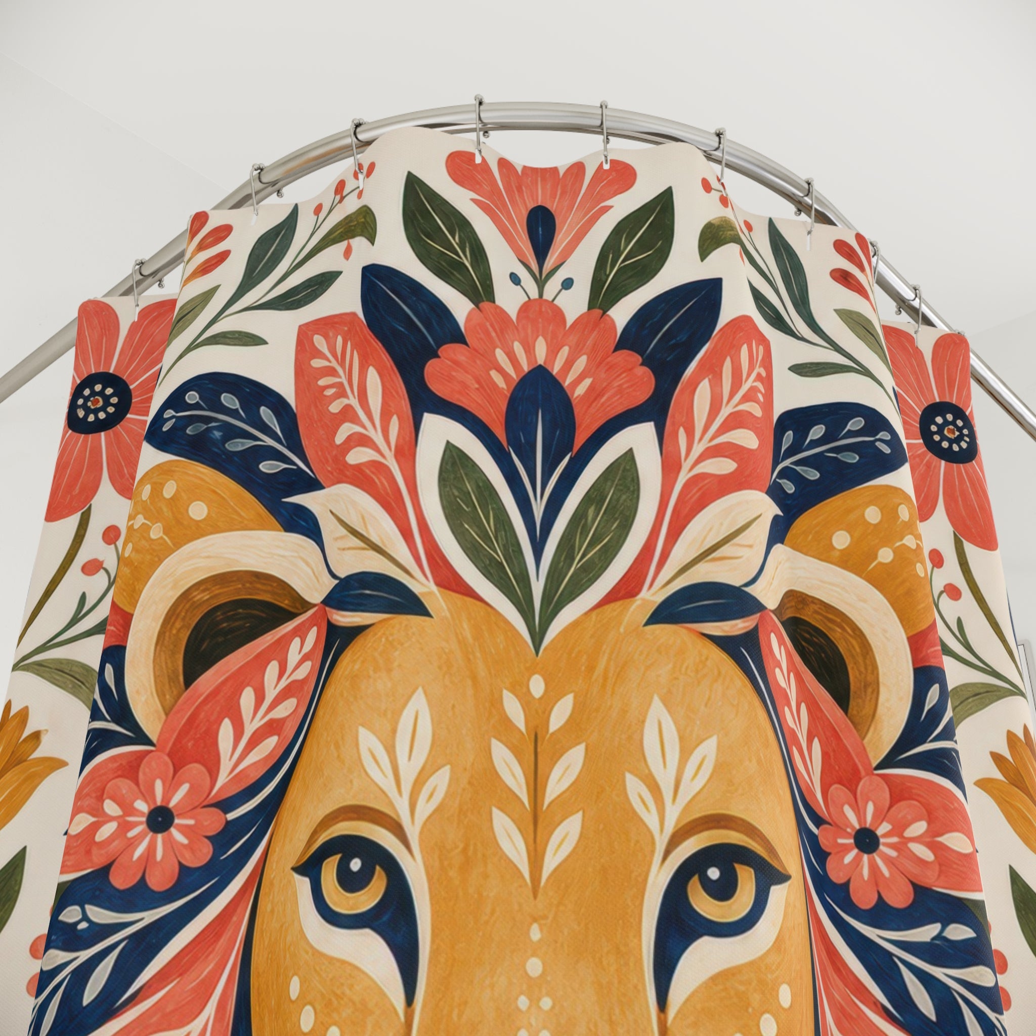 Boho Floral Animal Portrait Shower Curtain