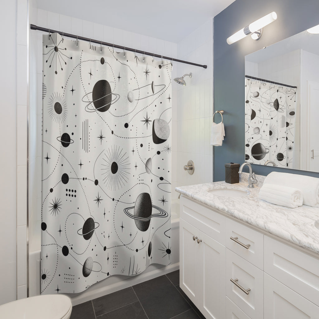 Black White Planet Shower Curtain