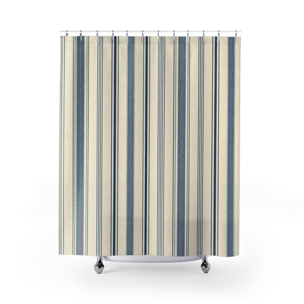 Indigo Ivory Ticking Shower Curtain