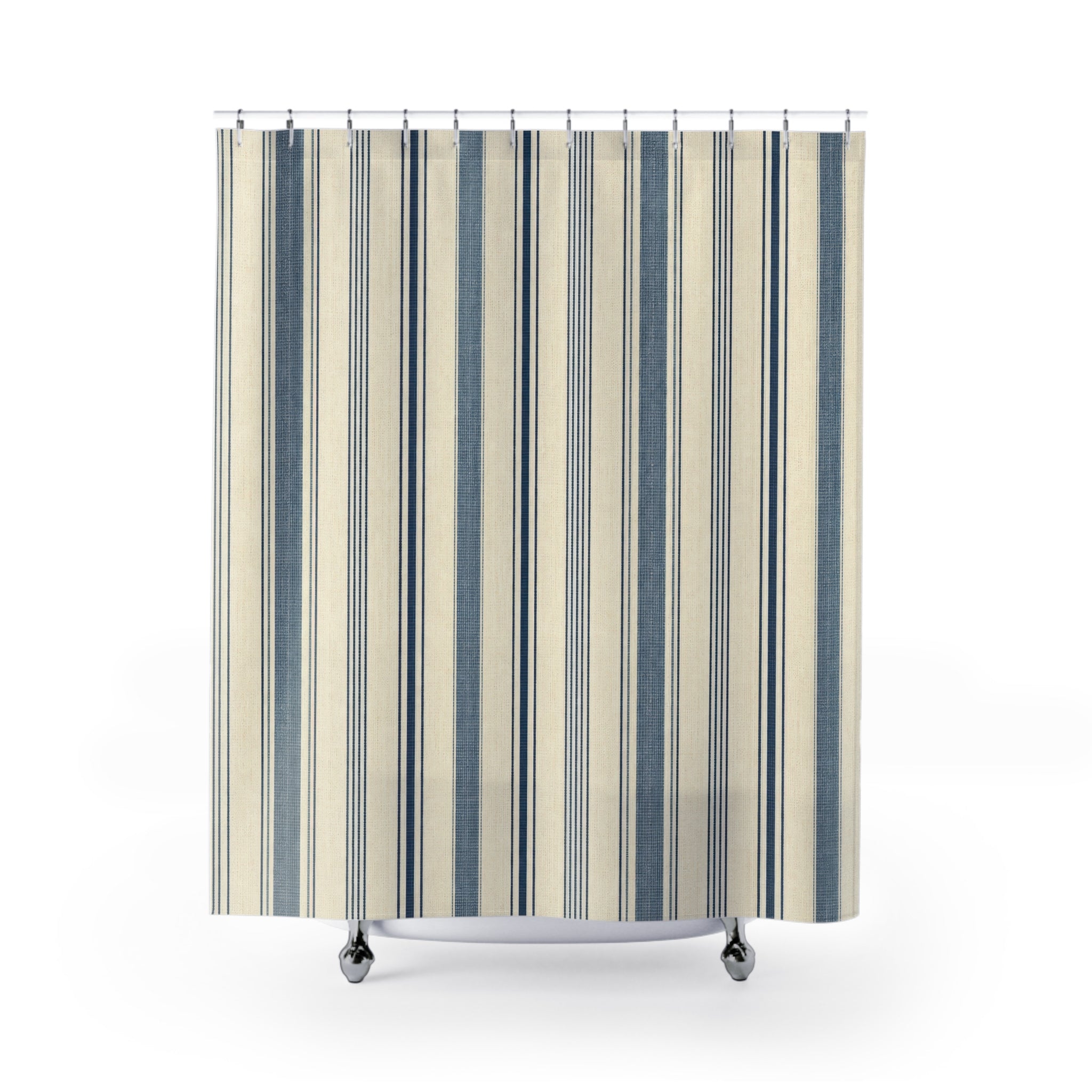 Indigo Ivory Ticking Shower Curtain