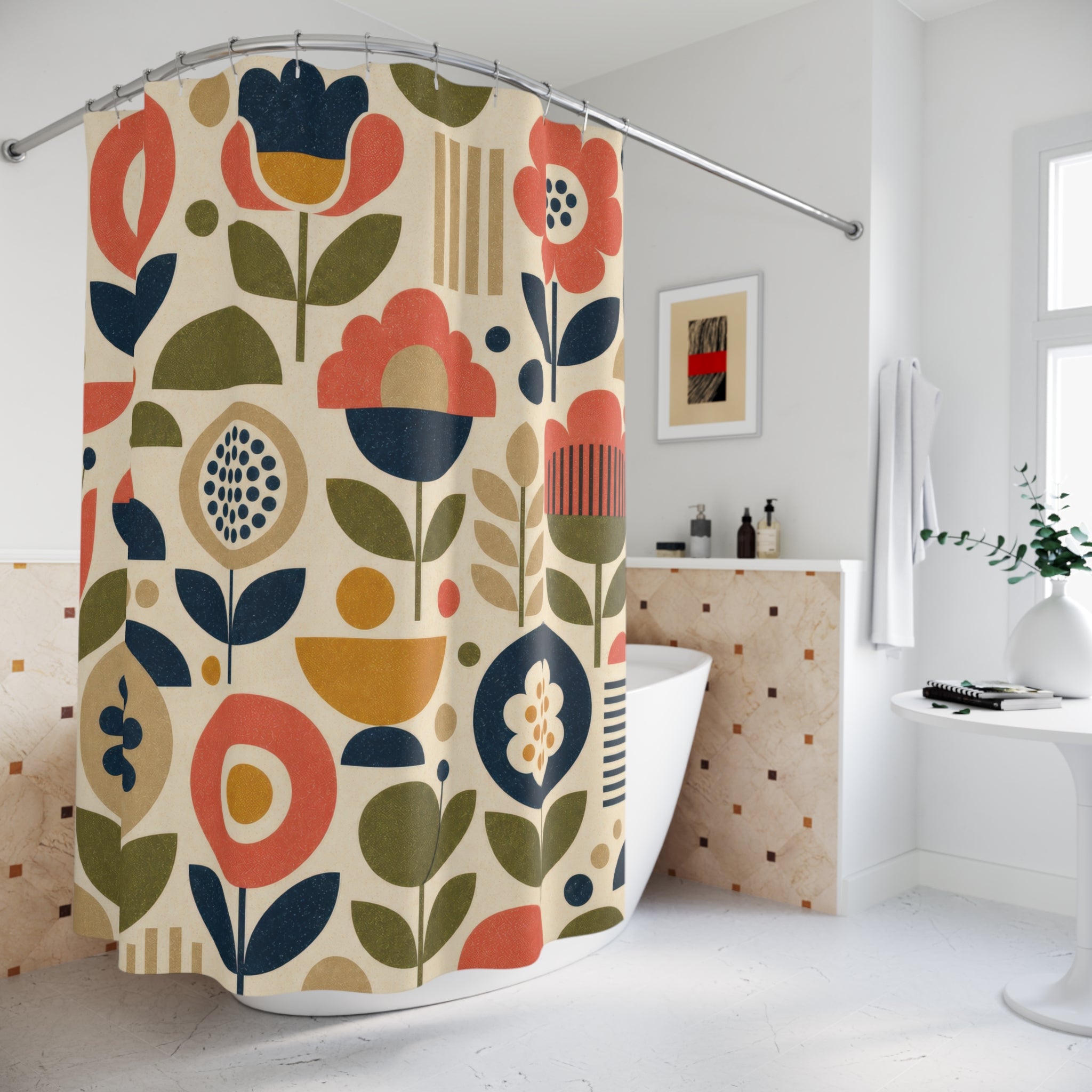 Retro Geometric Shower Curtain