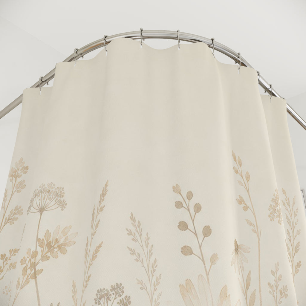 Beige Wildflower Stem Shower Curtain