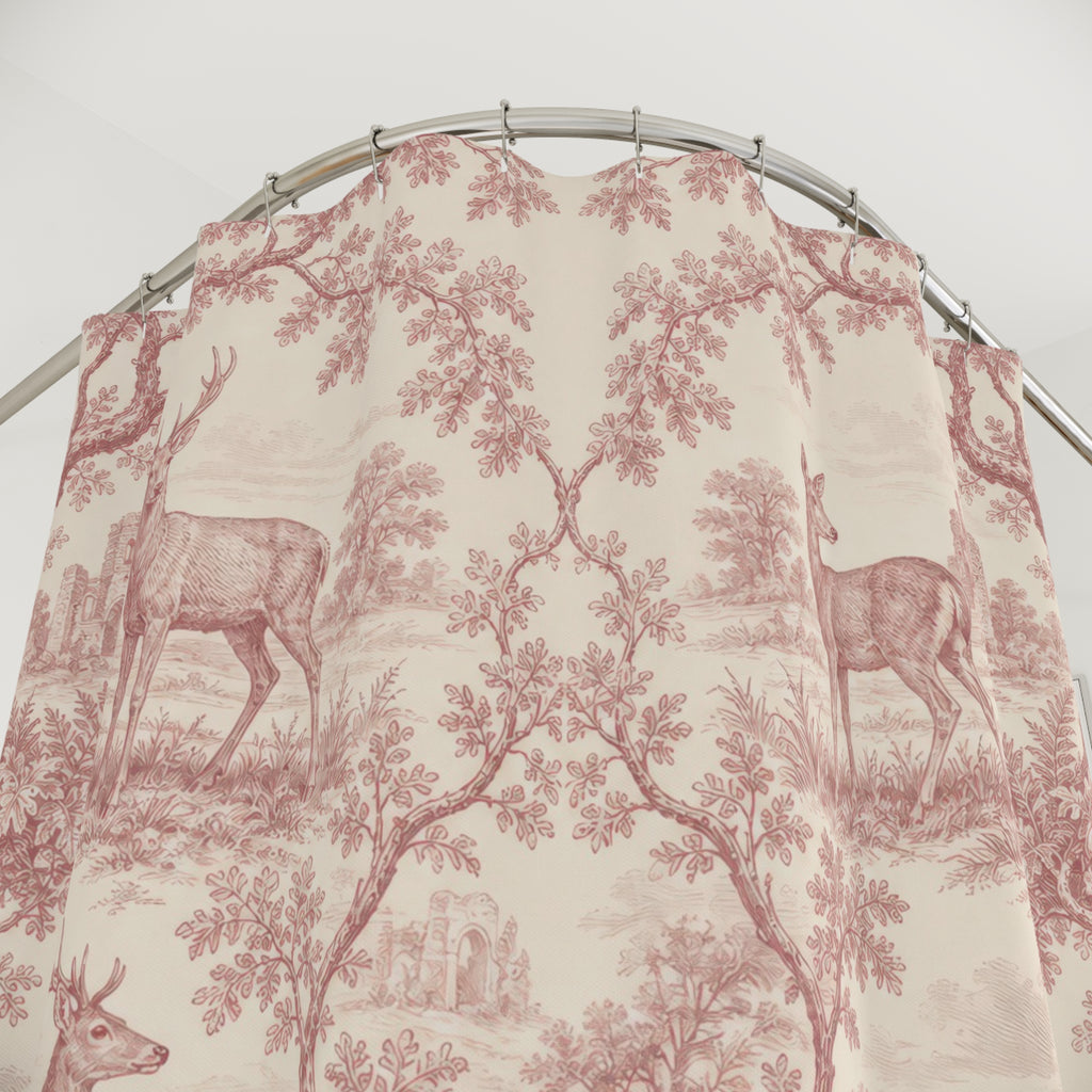 Dusty Rose Deer Toile Shower Curtain