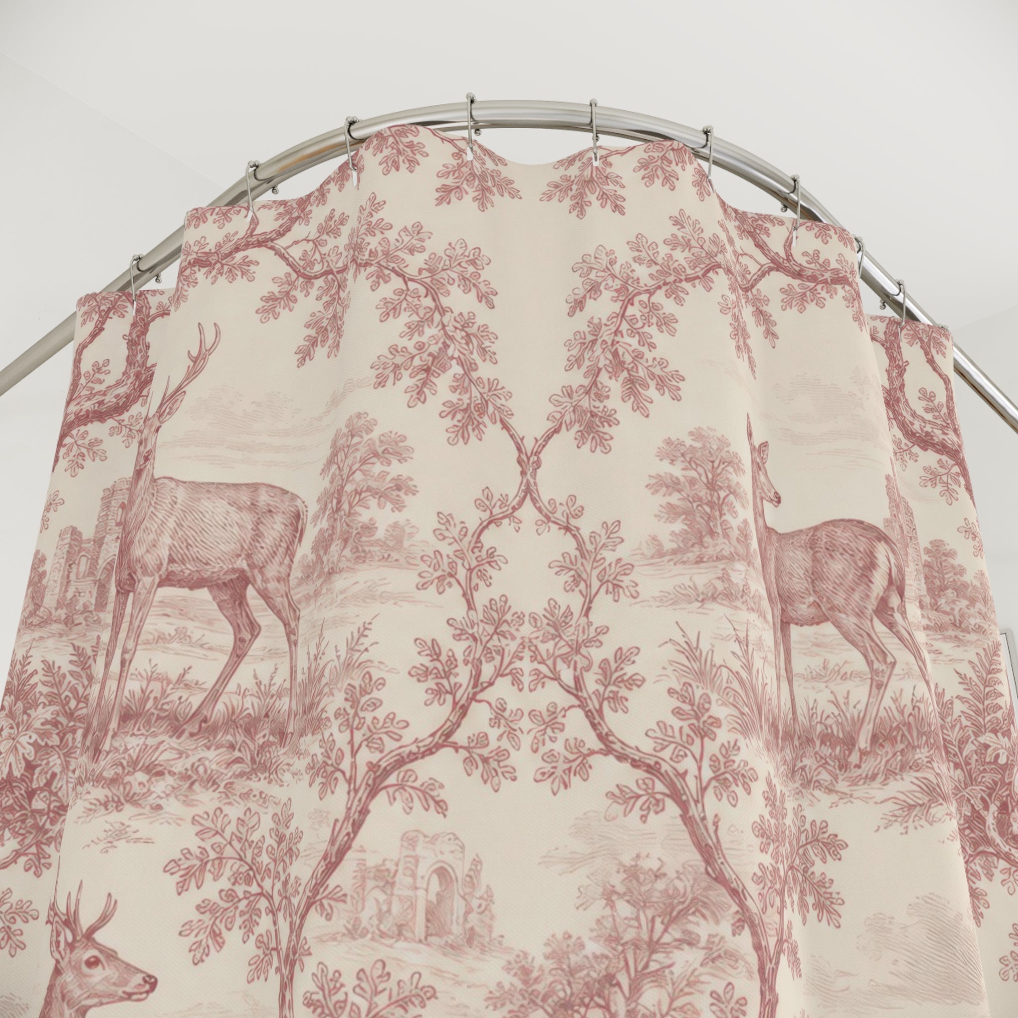 Dusty Rose Deer Toile Shower Curtain