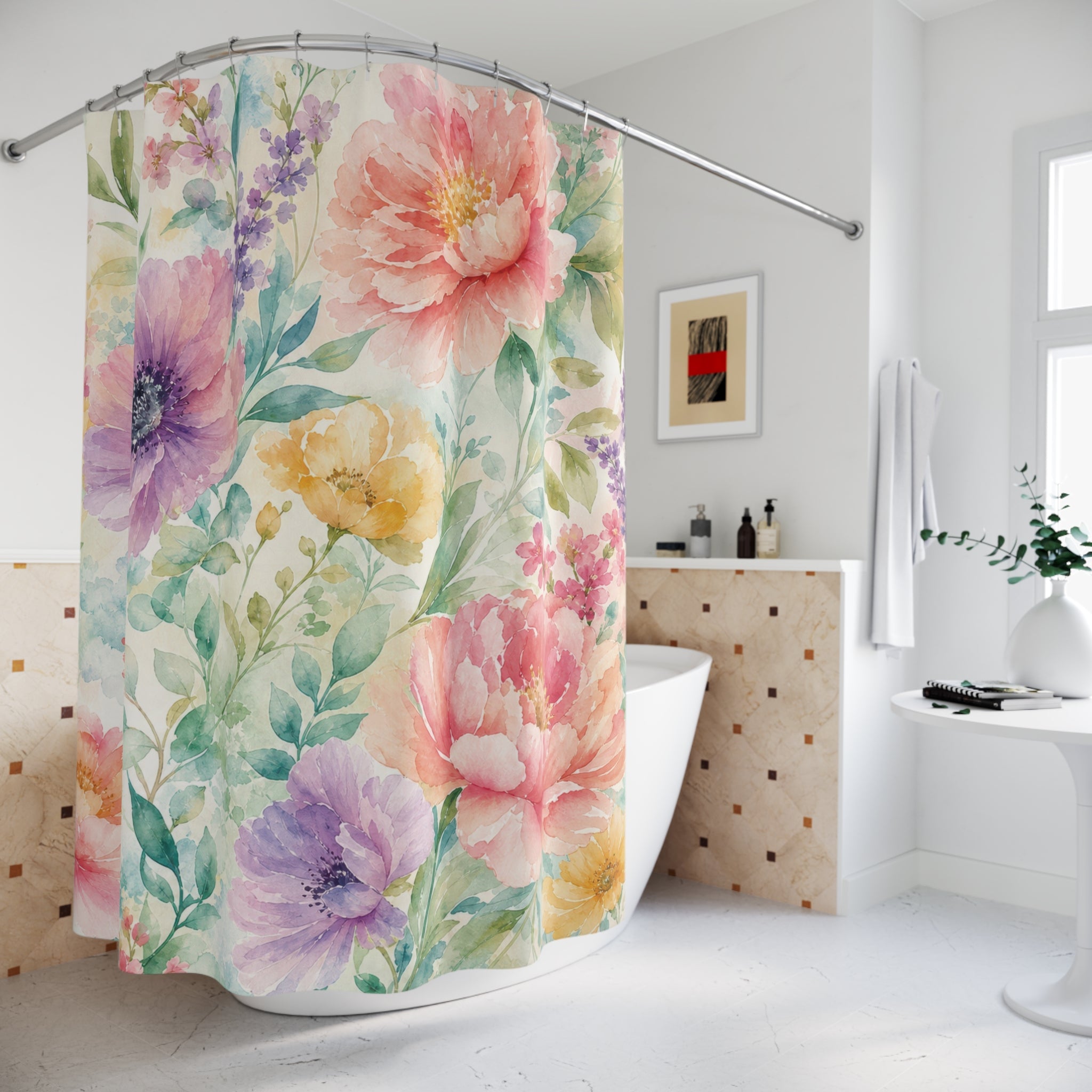 Watercolor Floral Shower Curtain: Pastel Flower