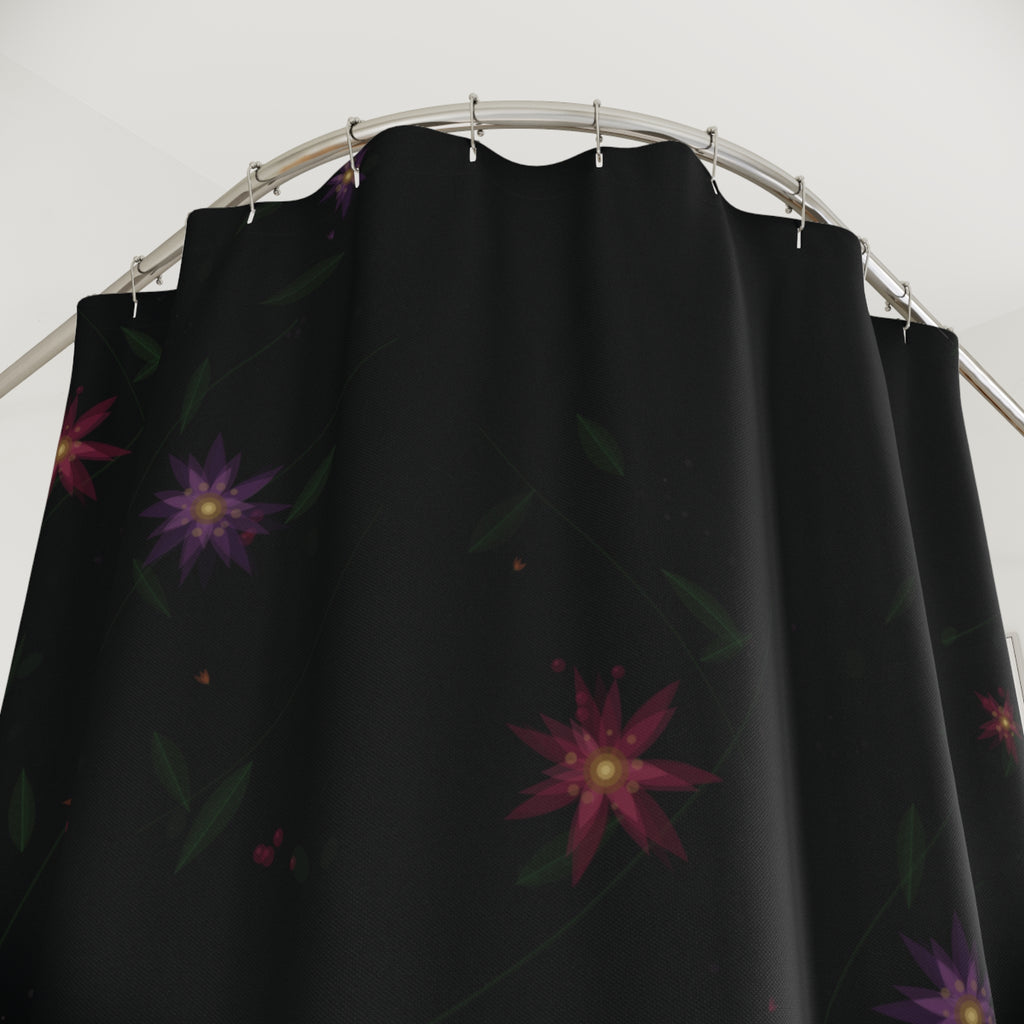 Moody Wildflower Shower Curtain — Pink on Black