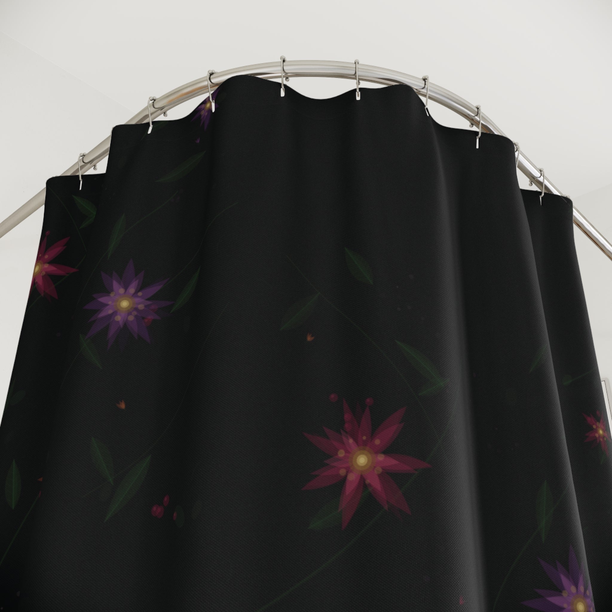 Moody Wildflower Shower Curtain — Pink on Black