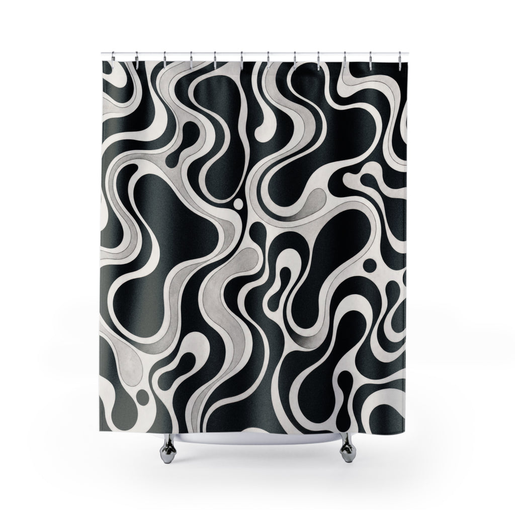 Black White Retro Blob Shower Curtain