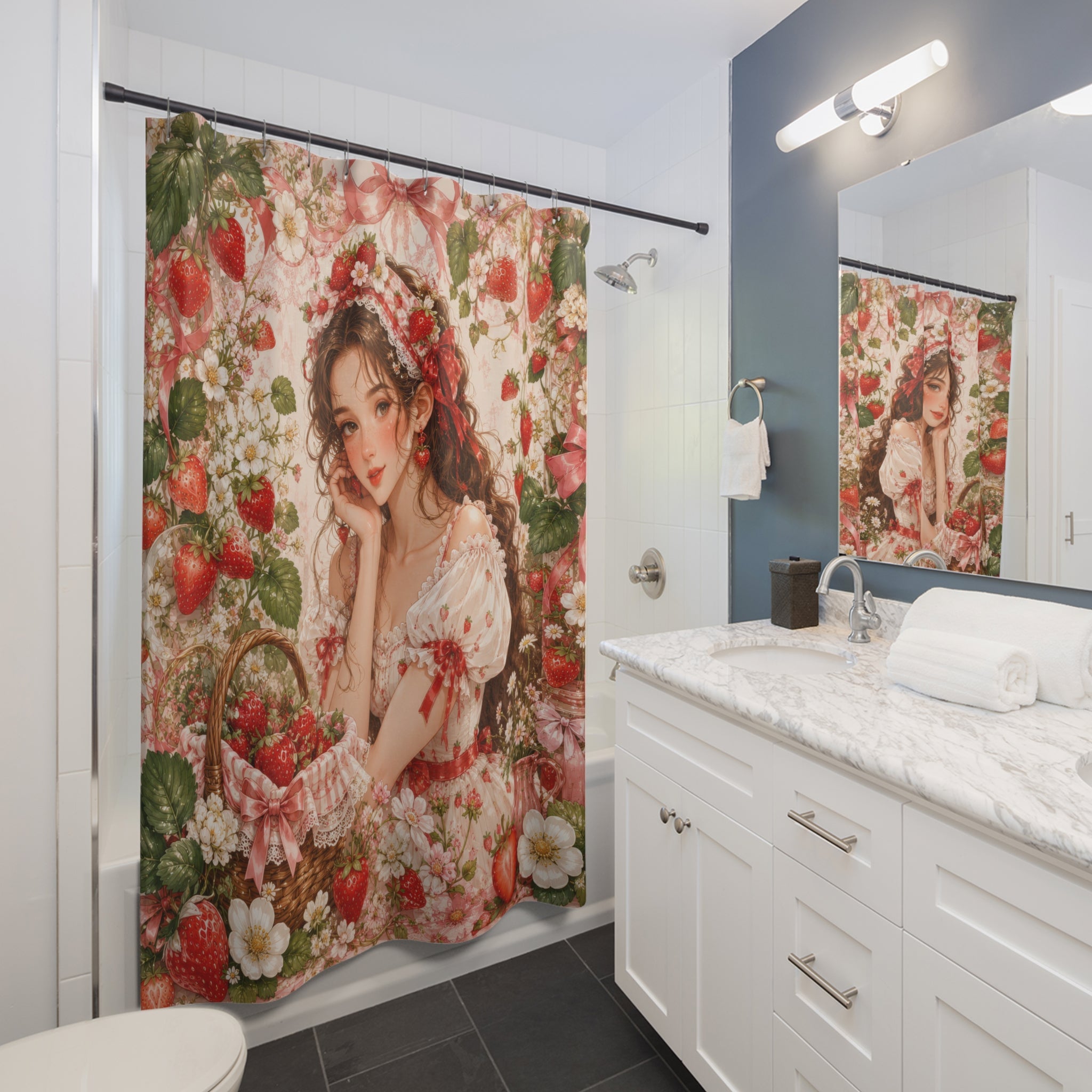Strawberry Girl Shower Curtain: Cottagecore Berries