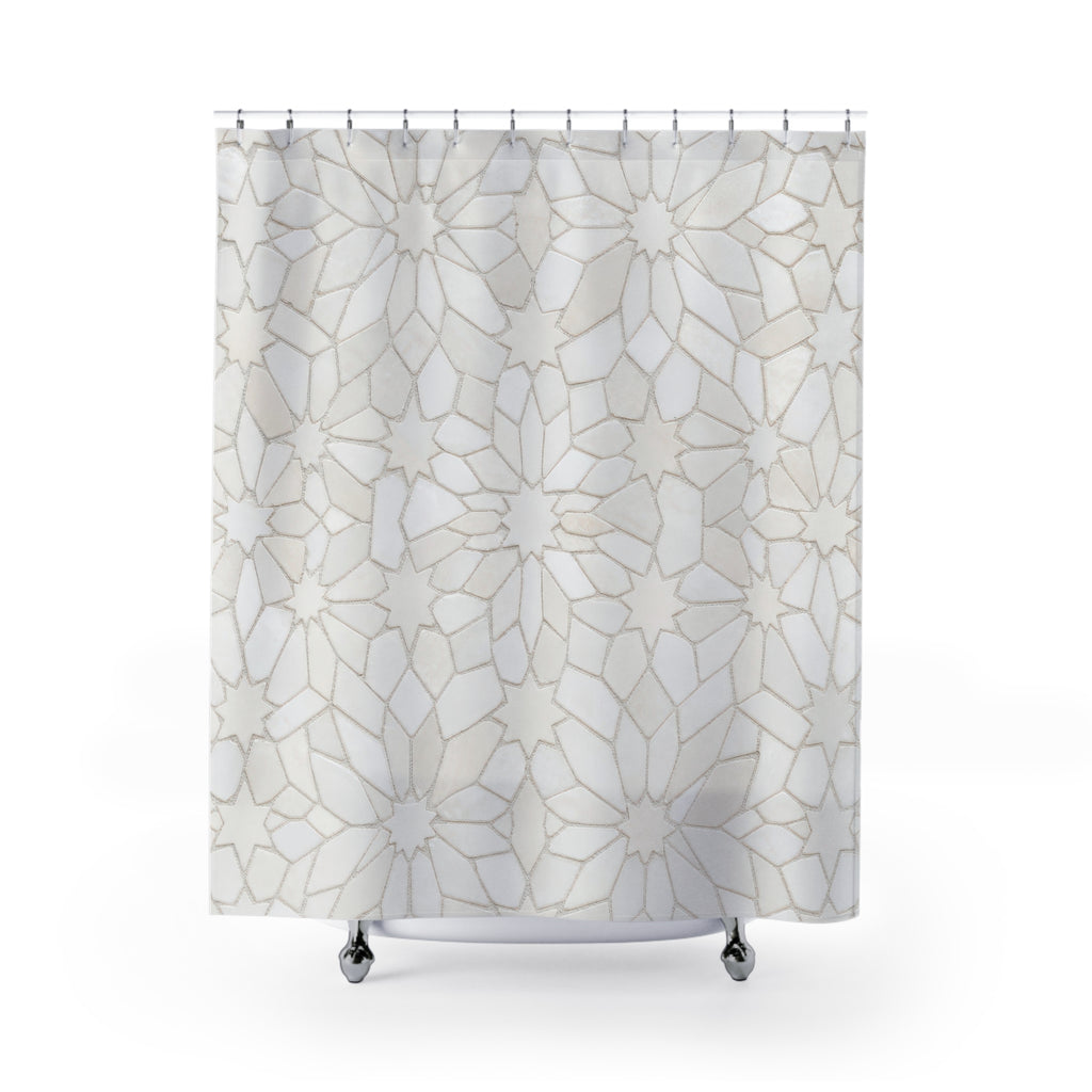 White Moroccan Star Tile Shower Curtain