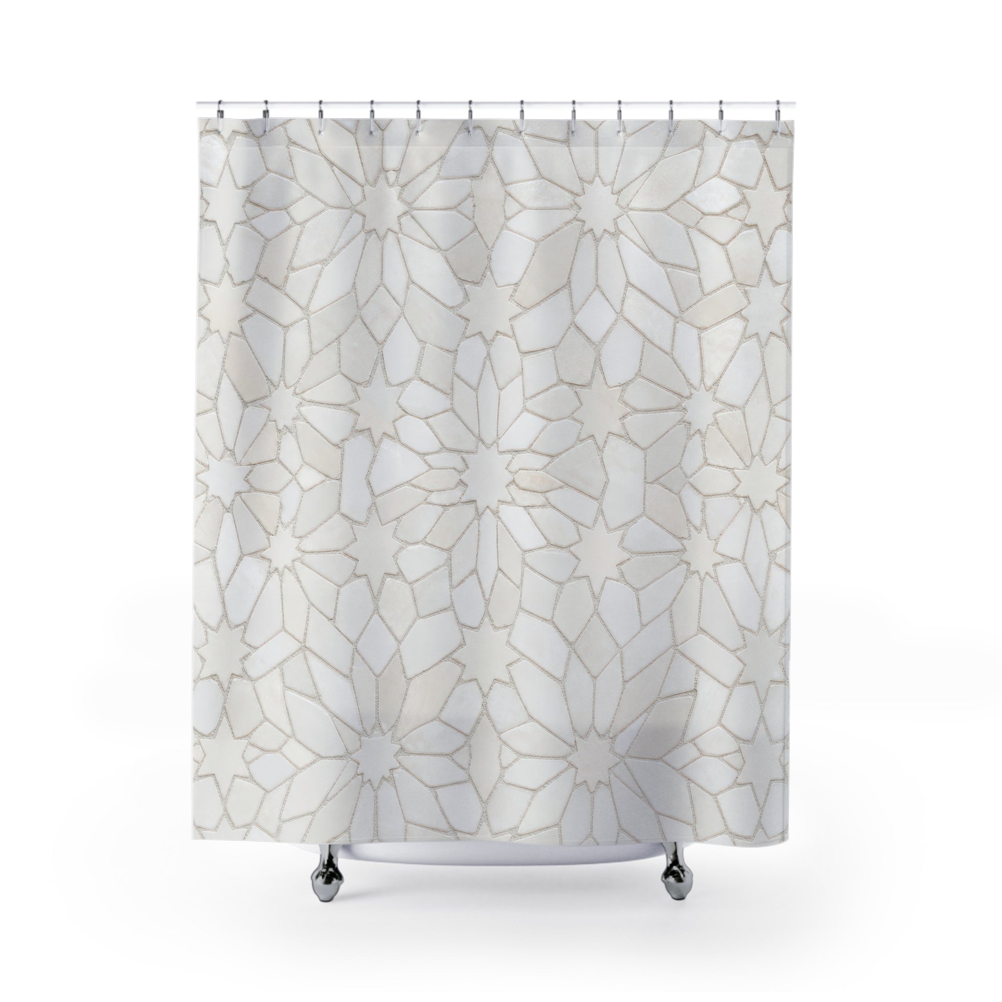 White Moroccan Star Tile Shower Curtain