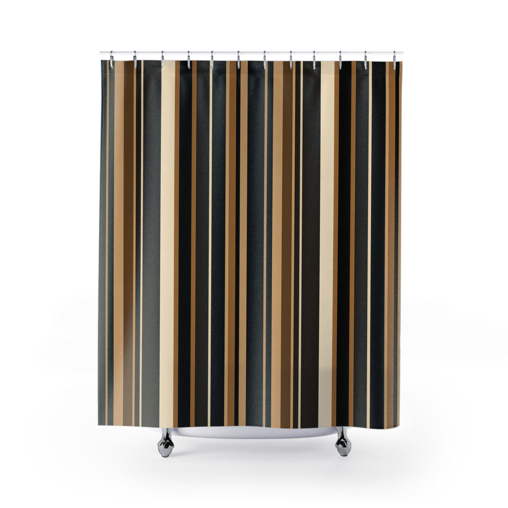 Black Brown Striped Shower Curtain, Modern Geometric Bath Decor, Cream Tan Vertical Stripe Pattern, Warm Neutral Bathroom Decor Style