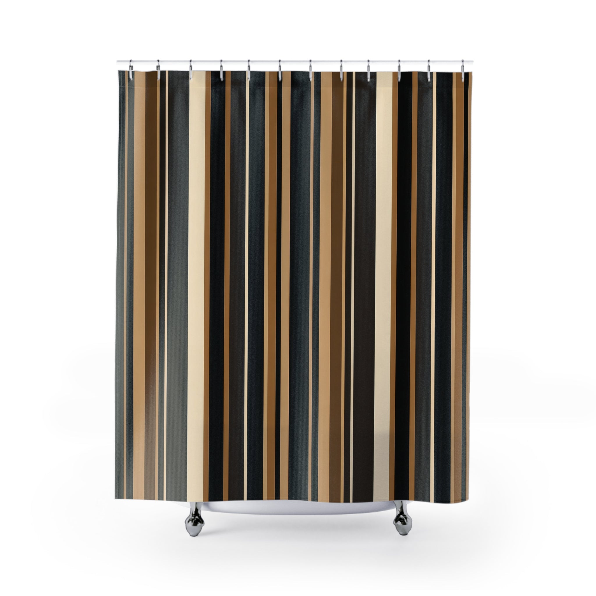 Black Brown Striped Shower Curtain, Modern Geometric Bath Decor, Cream Tan Vertical Stripe Pattern, Warm Neutral Bathroom Decor Style