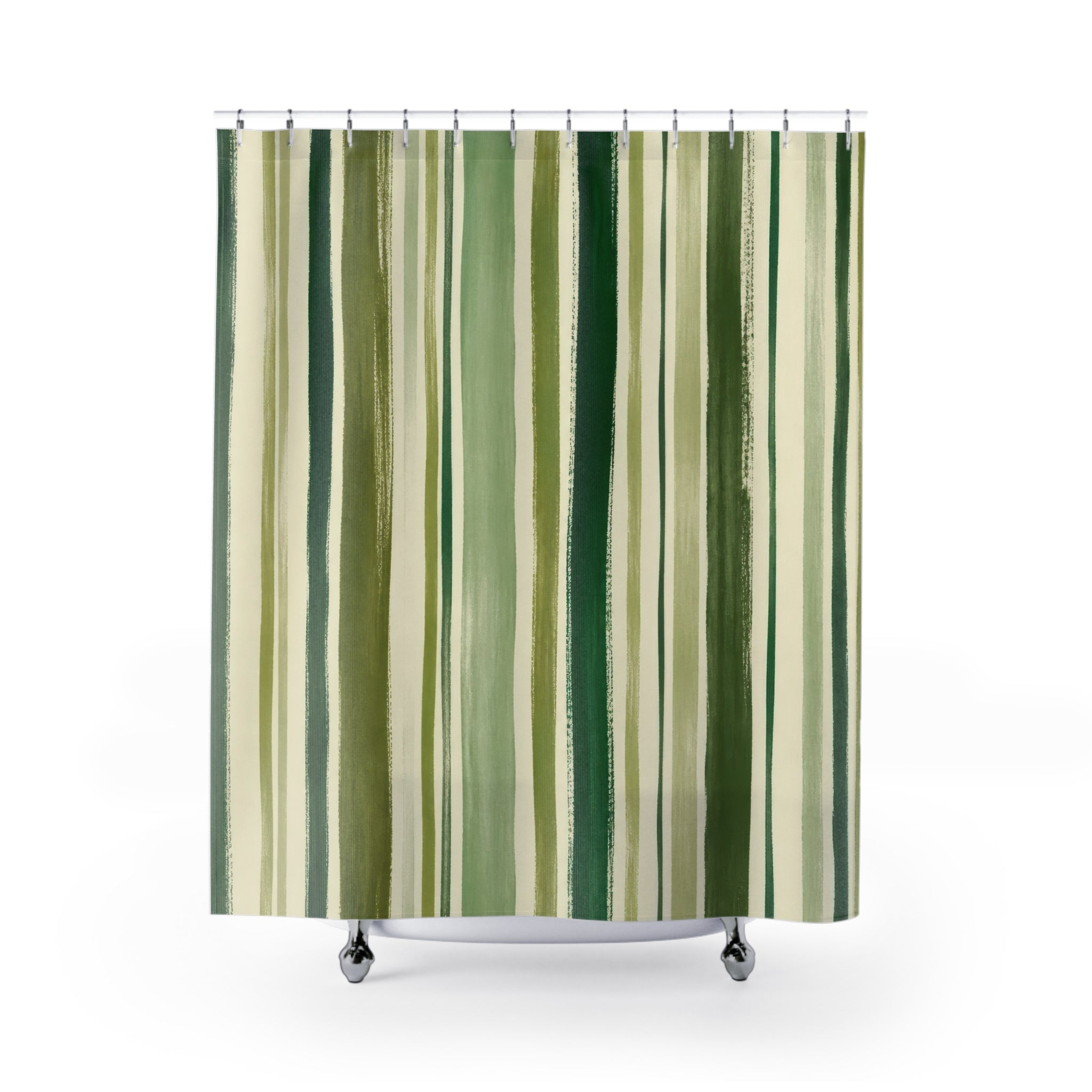 Sage Olive Watercolor Stripe Shower Curtain