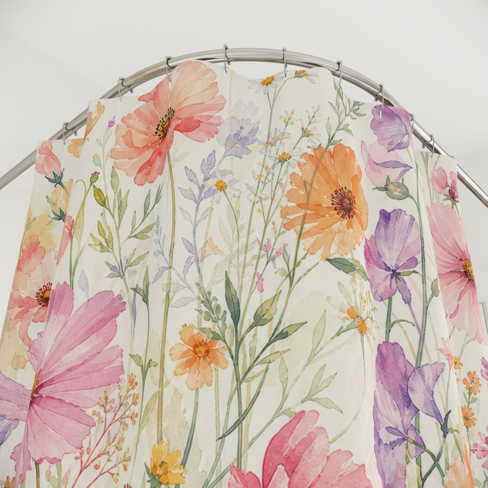 Pink Coral Wildflower Meadow Shower Curtain
