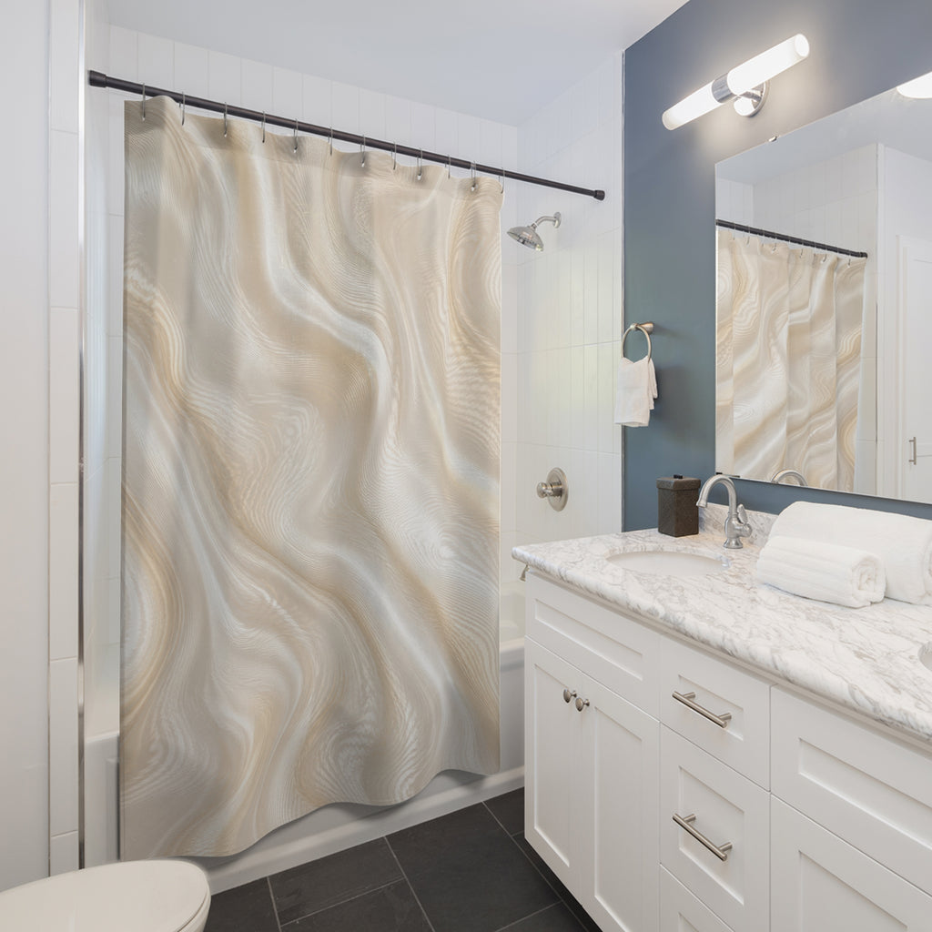 Cream Shower Curtain, Beige Abstract Bath Decor, Marble Look Neutral Pattern, Elegant Ivory Guest Bathroom Decor, Soft Modern Style