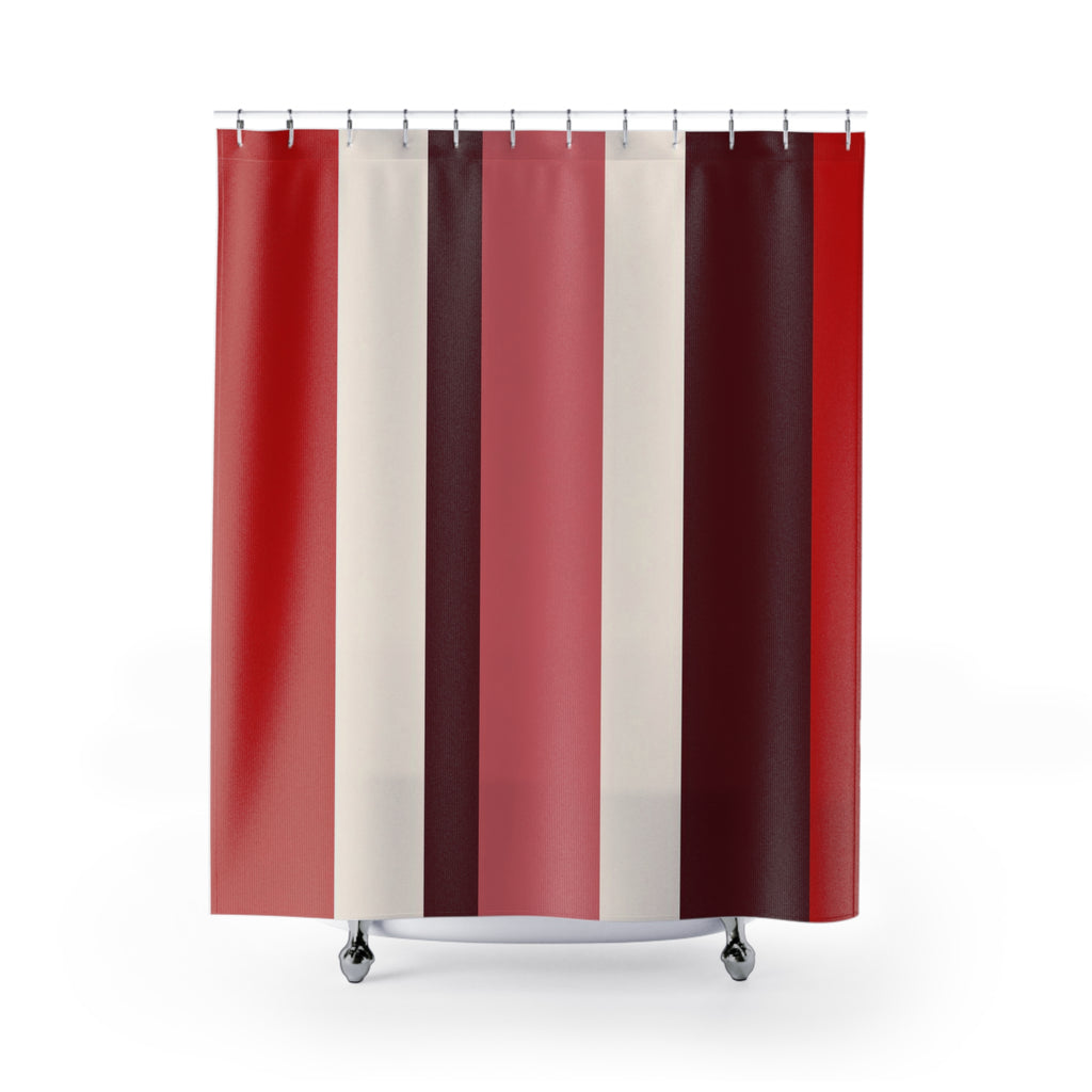 Bold Red Block Stripe Shower Curtain, Red Burgundy Modern Bathroom Decor, Modern Stripe Bath Curtain, Guest Bath Decor, Small Bathroom Decor