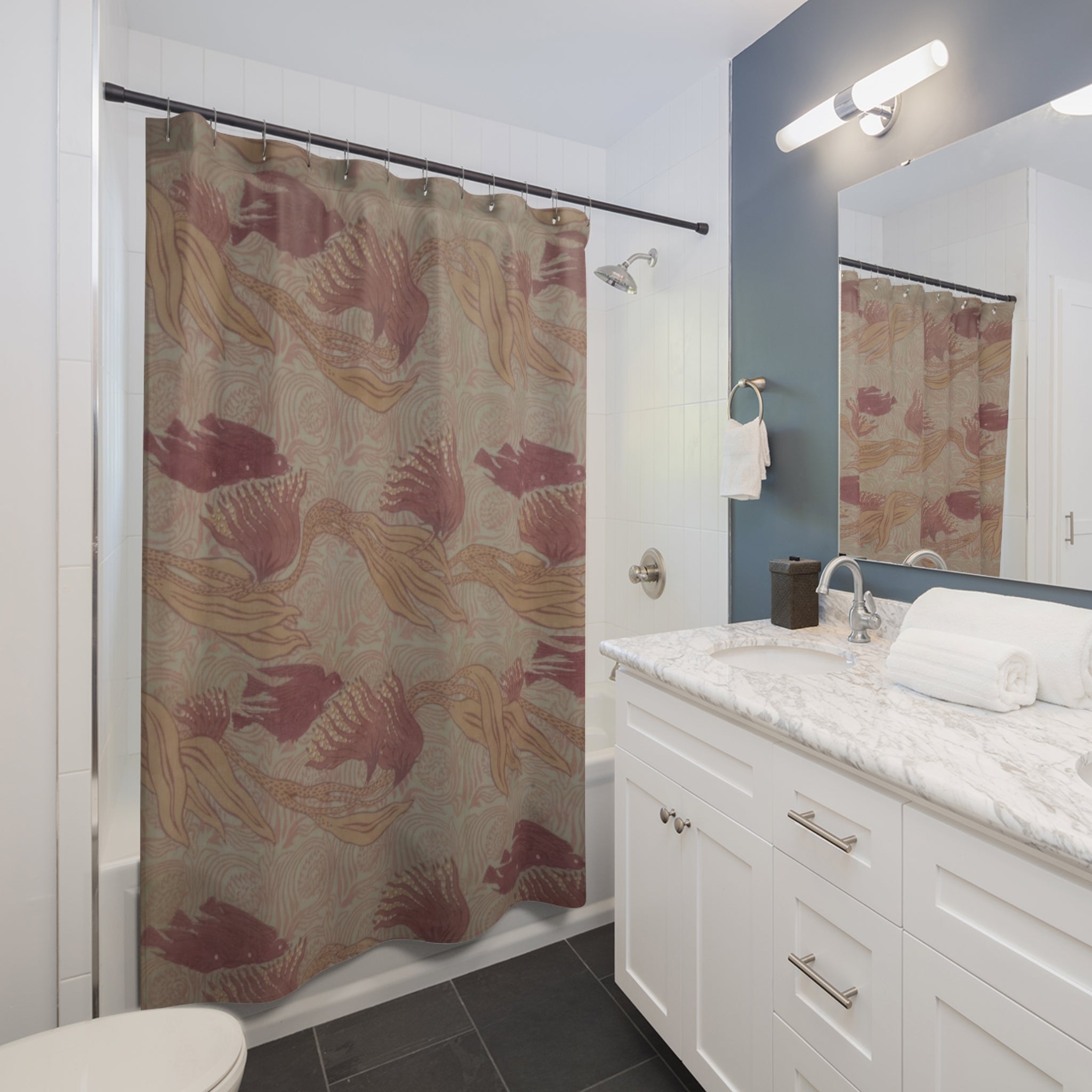 Art Nouveau Bird Shower Curtain – Blush & Tan
