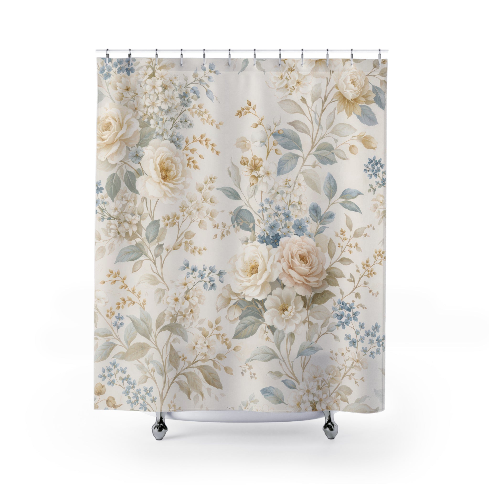 Vintage Floral Shower Curtain – Blue and Beige