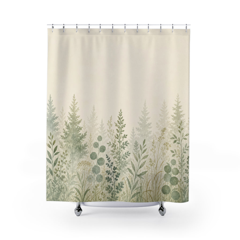 Minimal Green Tree Edge Print Shower Curtain