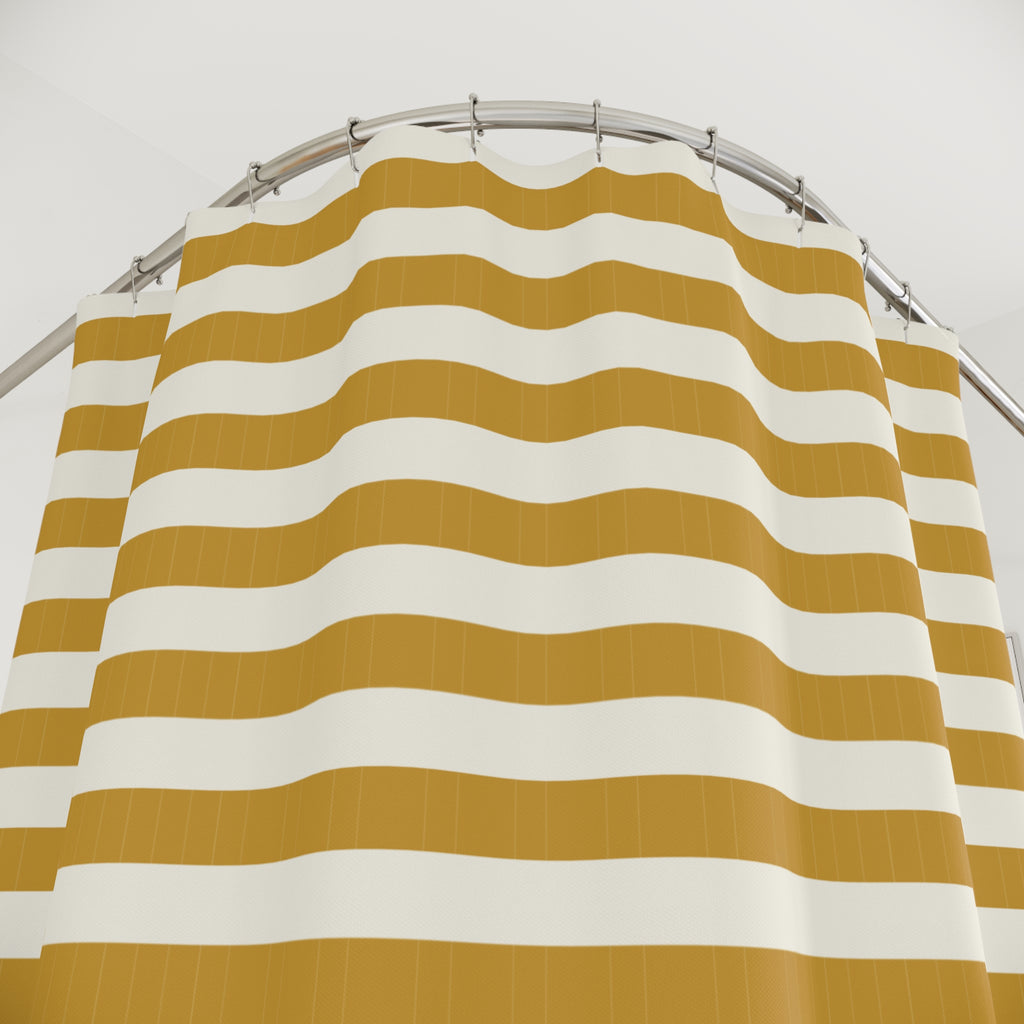 Yellow and White Horizontal Stripe Shower Curtain