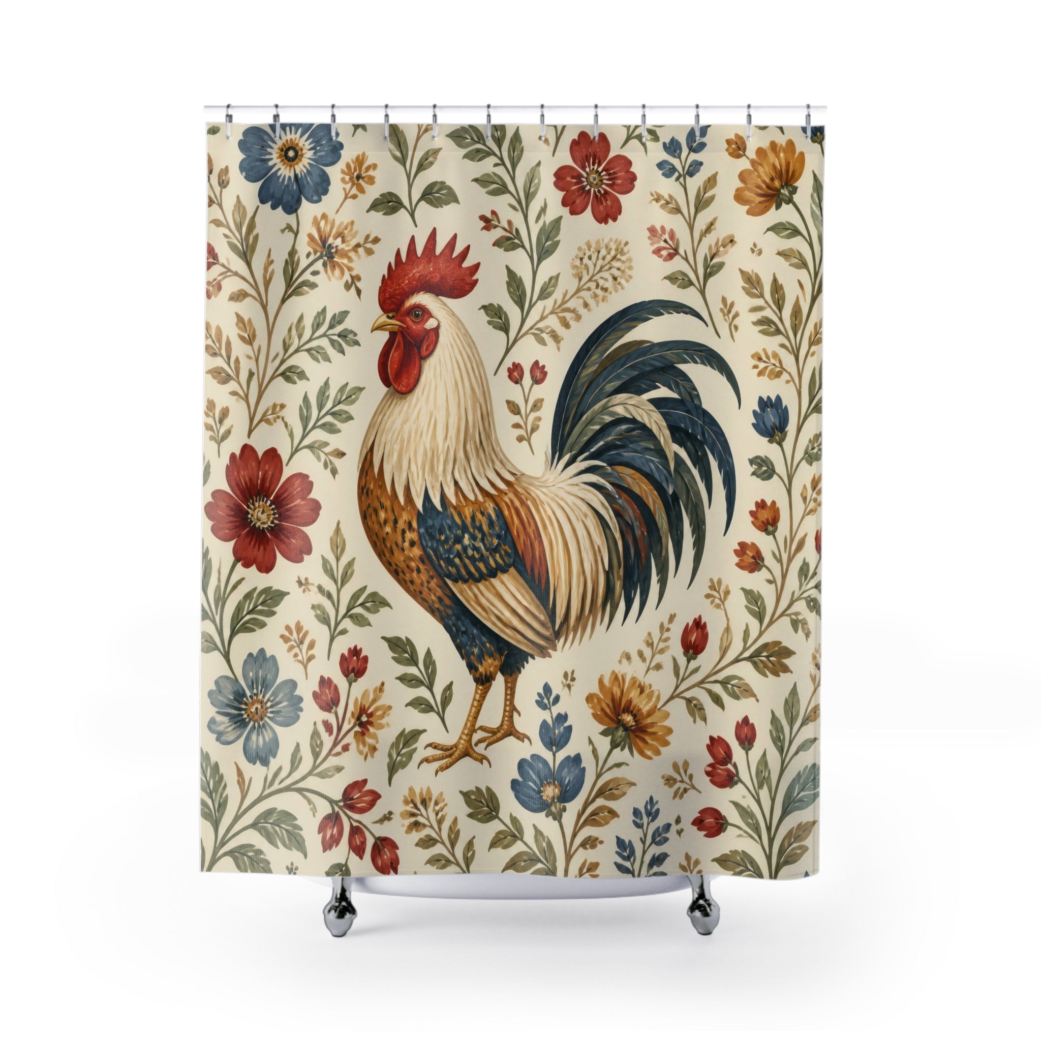 Folk Art Rooster Floral Shower Curtain