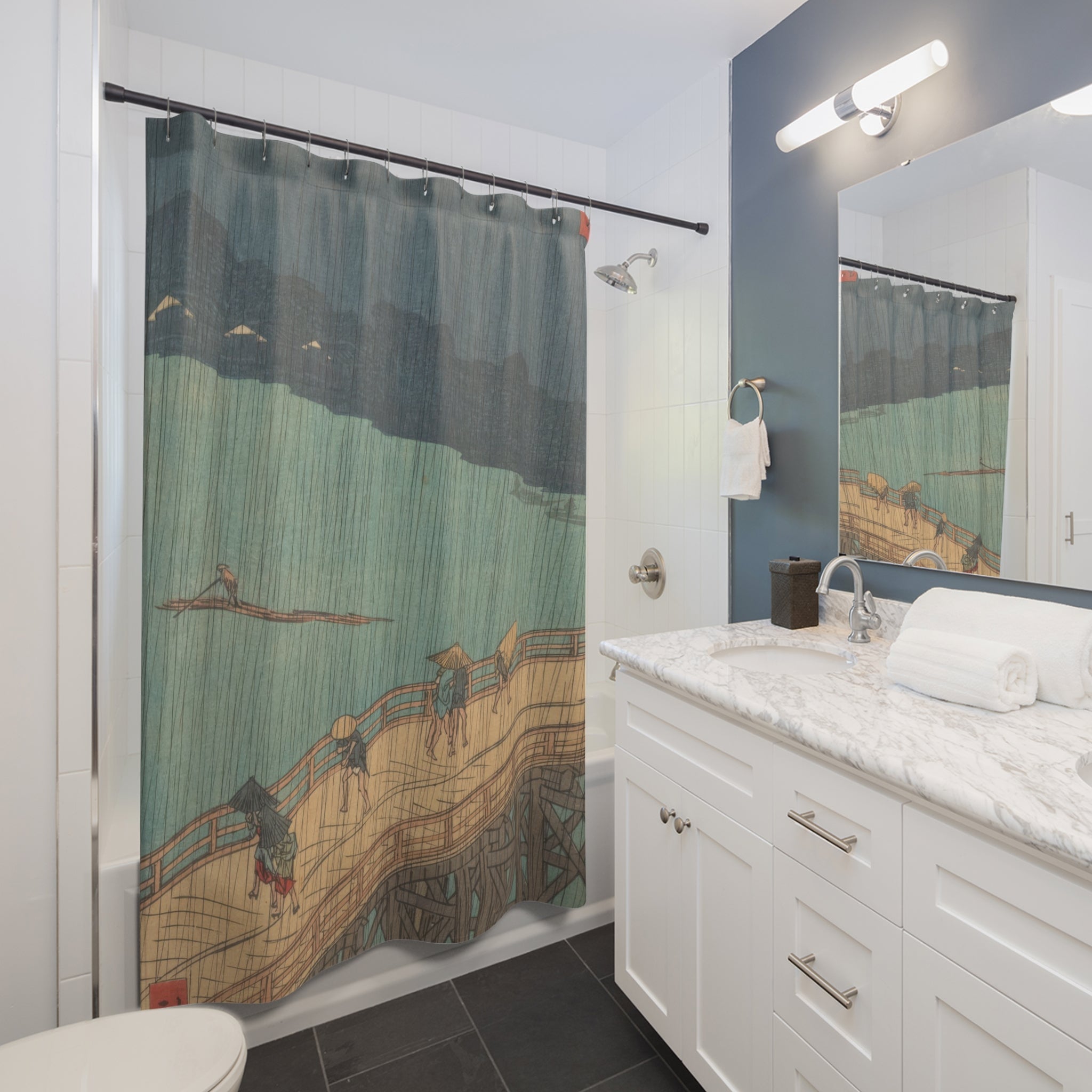 Japanese Art Shower Curtain: Hiroshige Rain