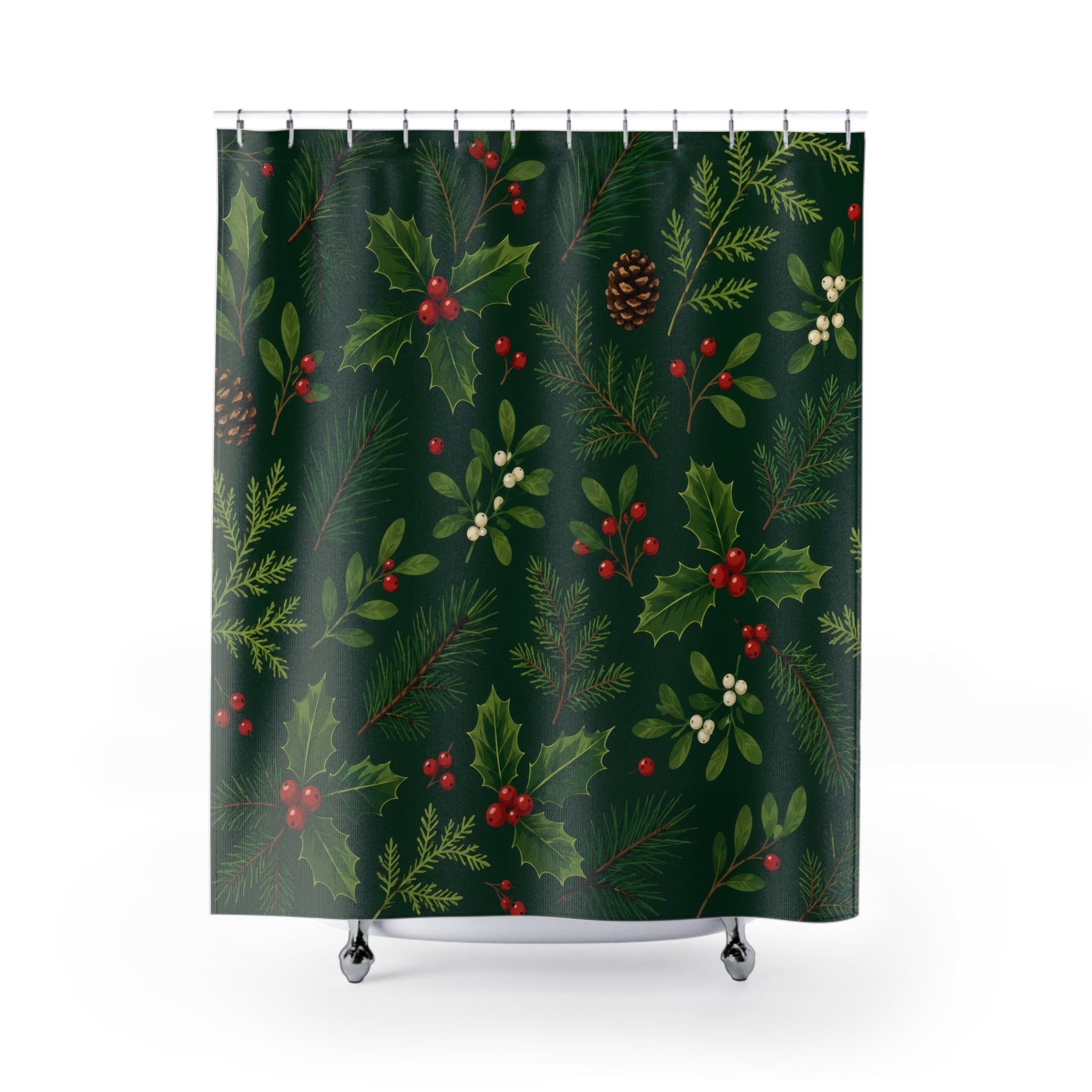 Christmas Shower Curtain: Green Botanical Holiday