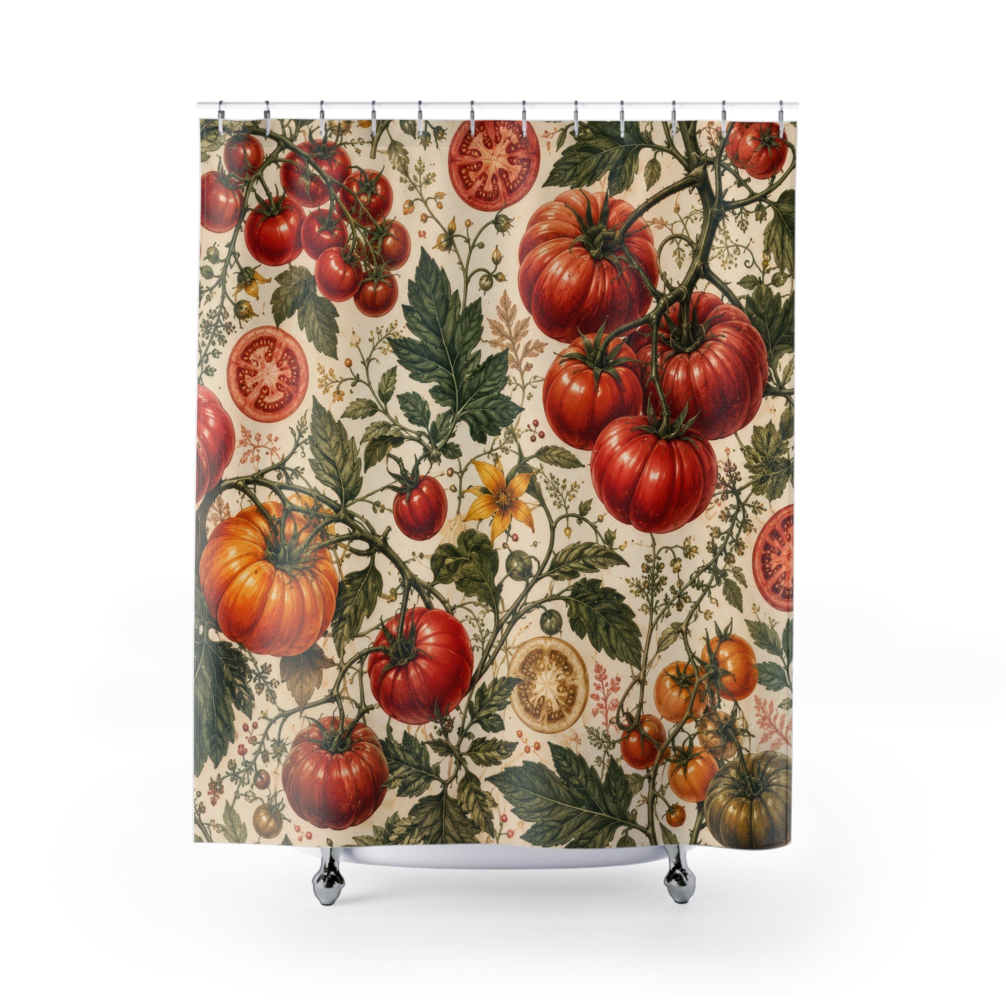 Tomato Shower Curtain: Red Green Botanical