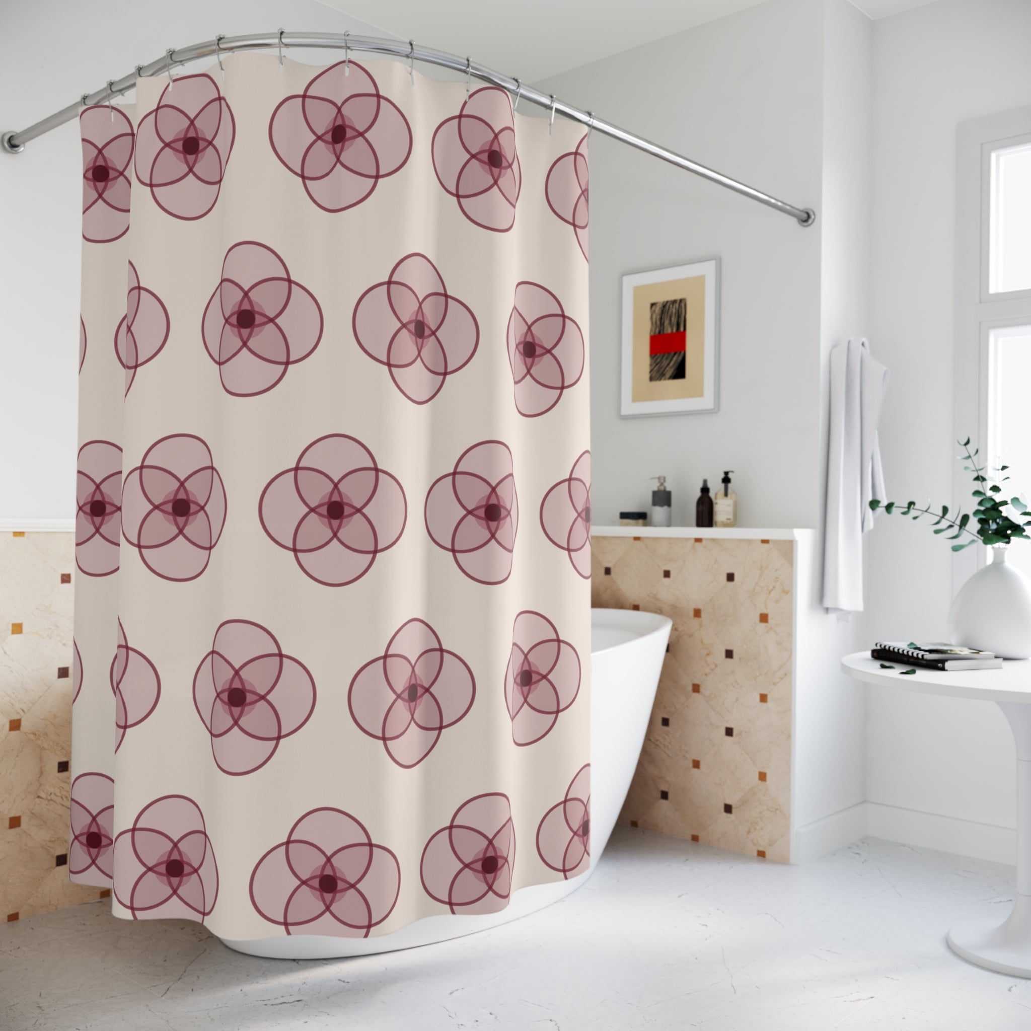 Burgundy Quatrefoil Shower Curtain