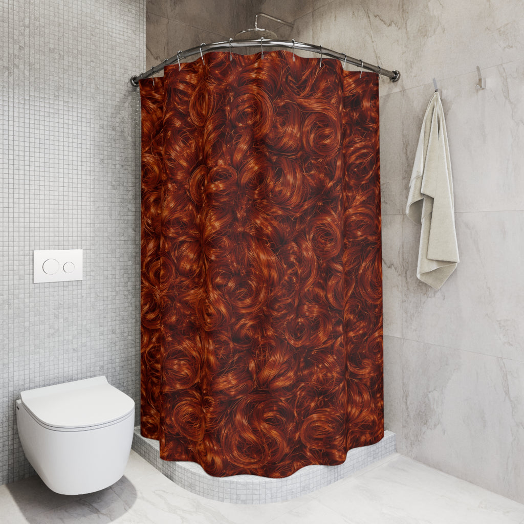 Red Curly Hair Shower Curtain — Funny Texture Art