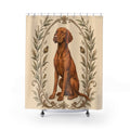 Antique botanical Vizsla portrait shower curtain with full front view