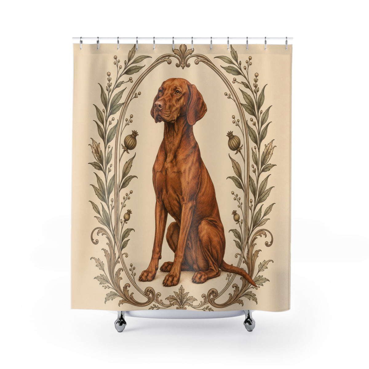 Antique botanical Vizsla portrait shower curtain with full front view